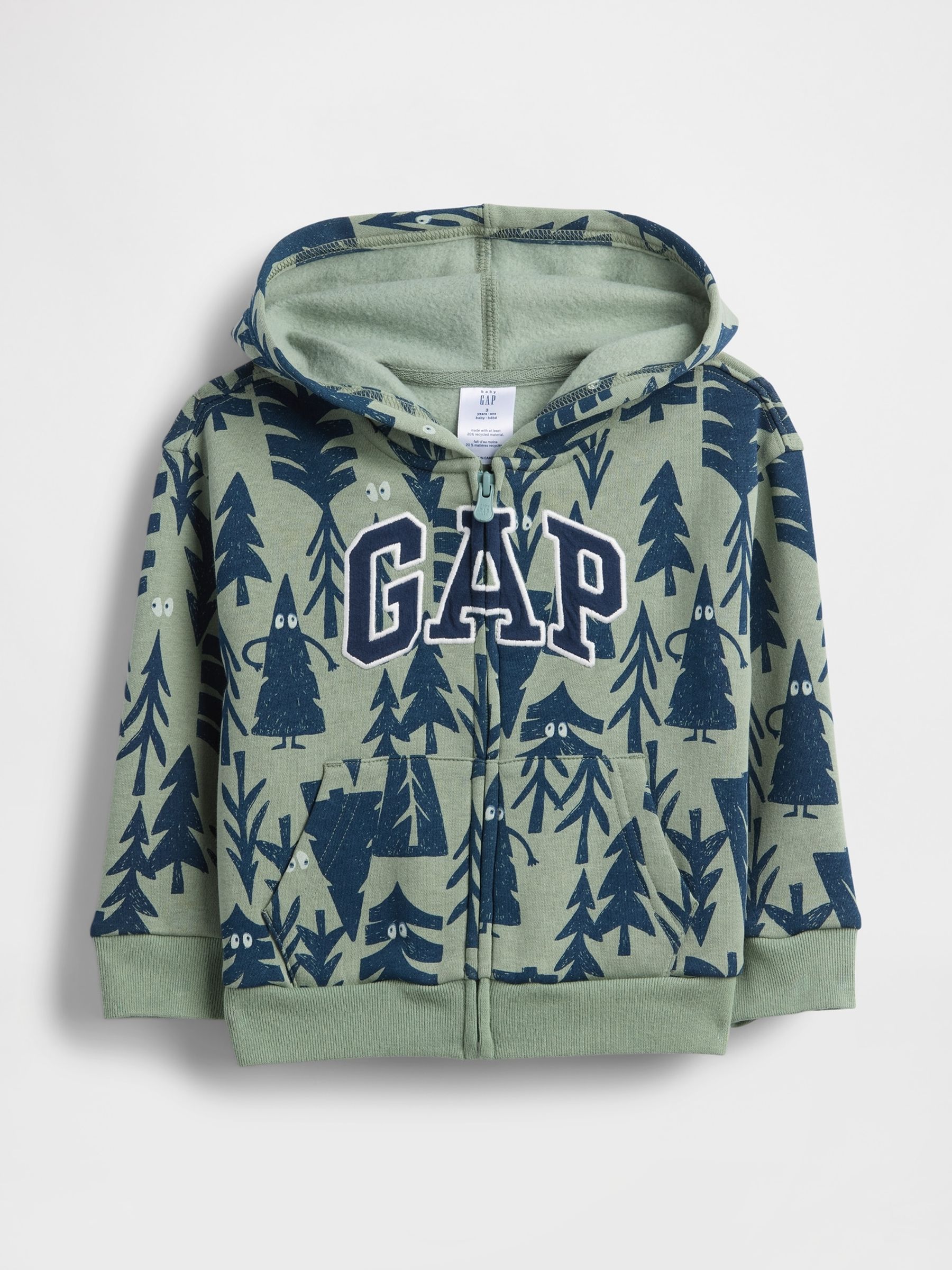 Green Relaxed Logo Print Zip Hoodie - Image 1 of 3