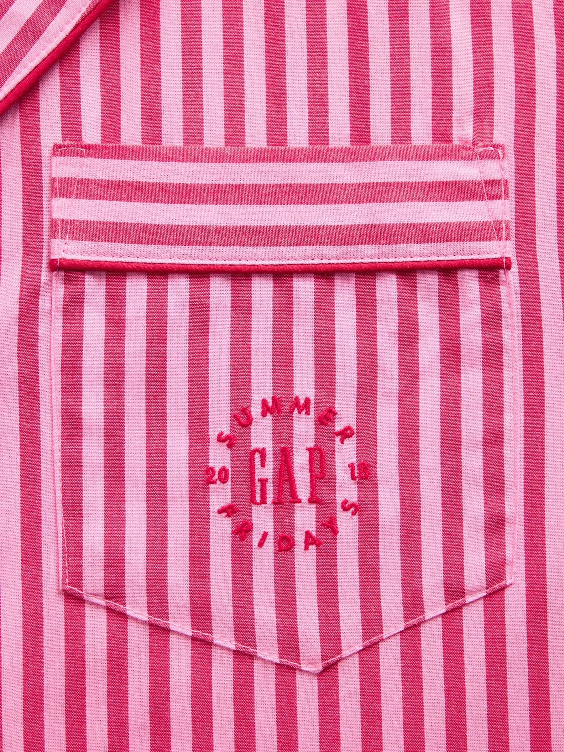 Gap X Summer Fridays Bright Pink/Red Relaxed Poplin Stripe Pyjama Shirt - Image 6 of 7