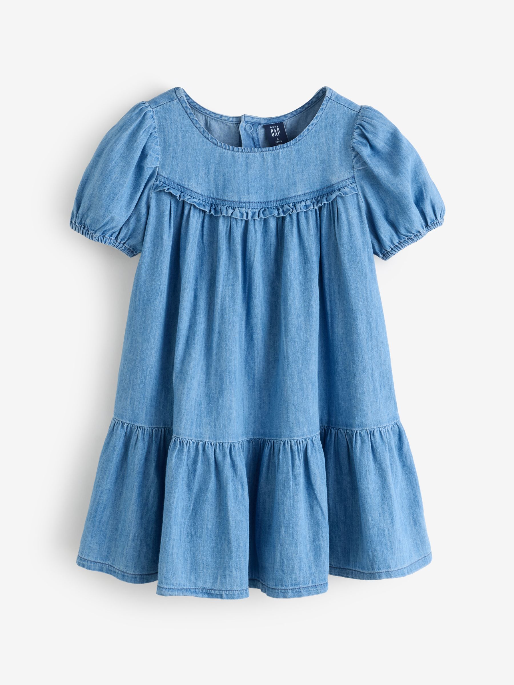 Medium wash Denim Puff Sleeve Dress - Image 1 of 5
