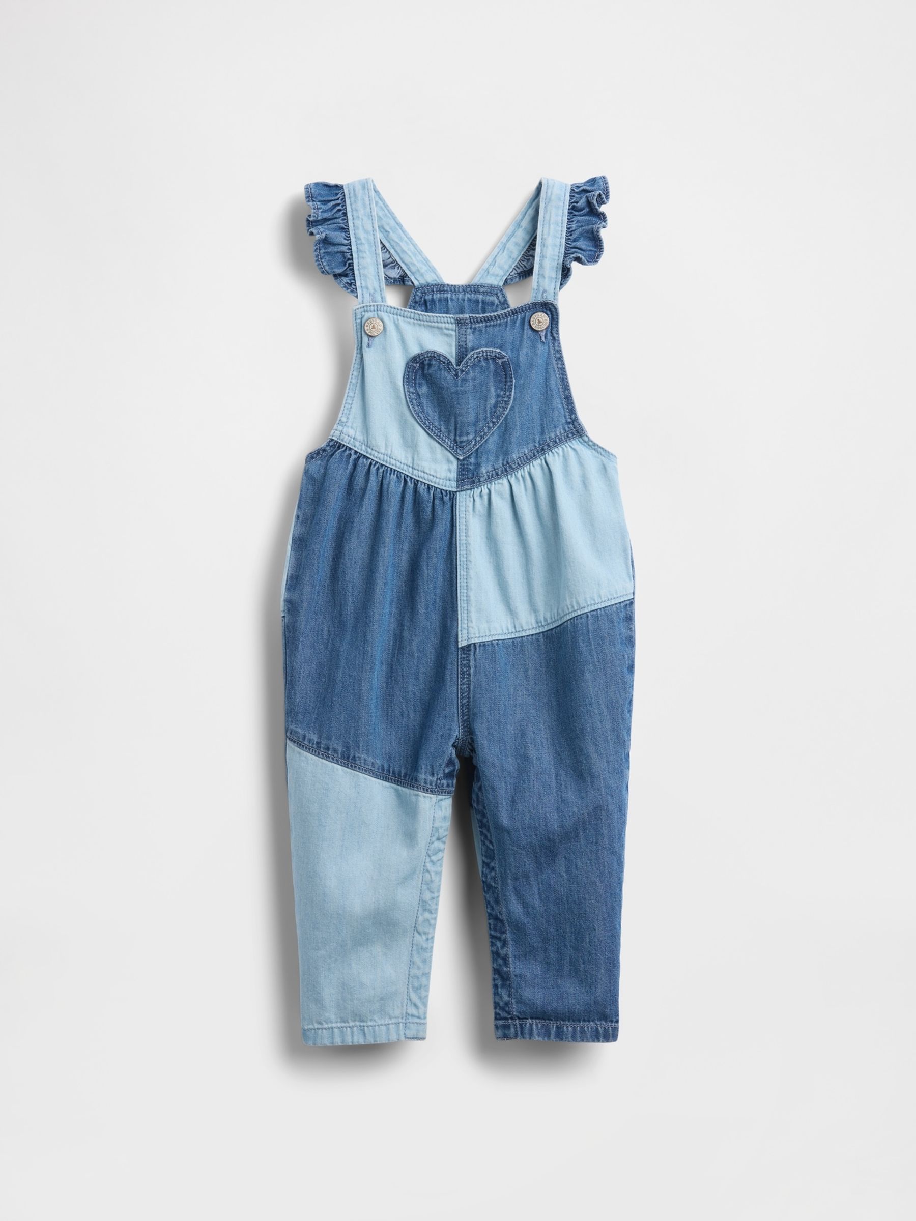 Blue Two-Tone Denim Heart Overalls All In One - Image 1 of 2 Blue Two-Tone Denim Heart Overalls All In One - Image 1 of 2