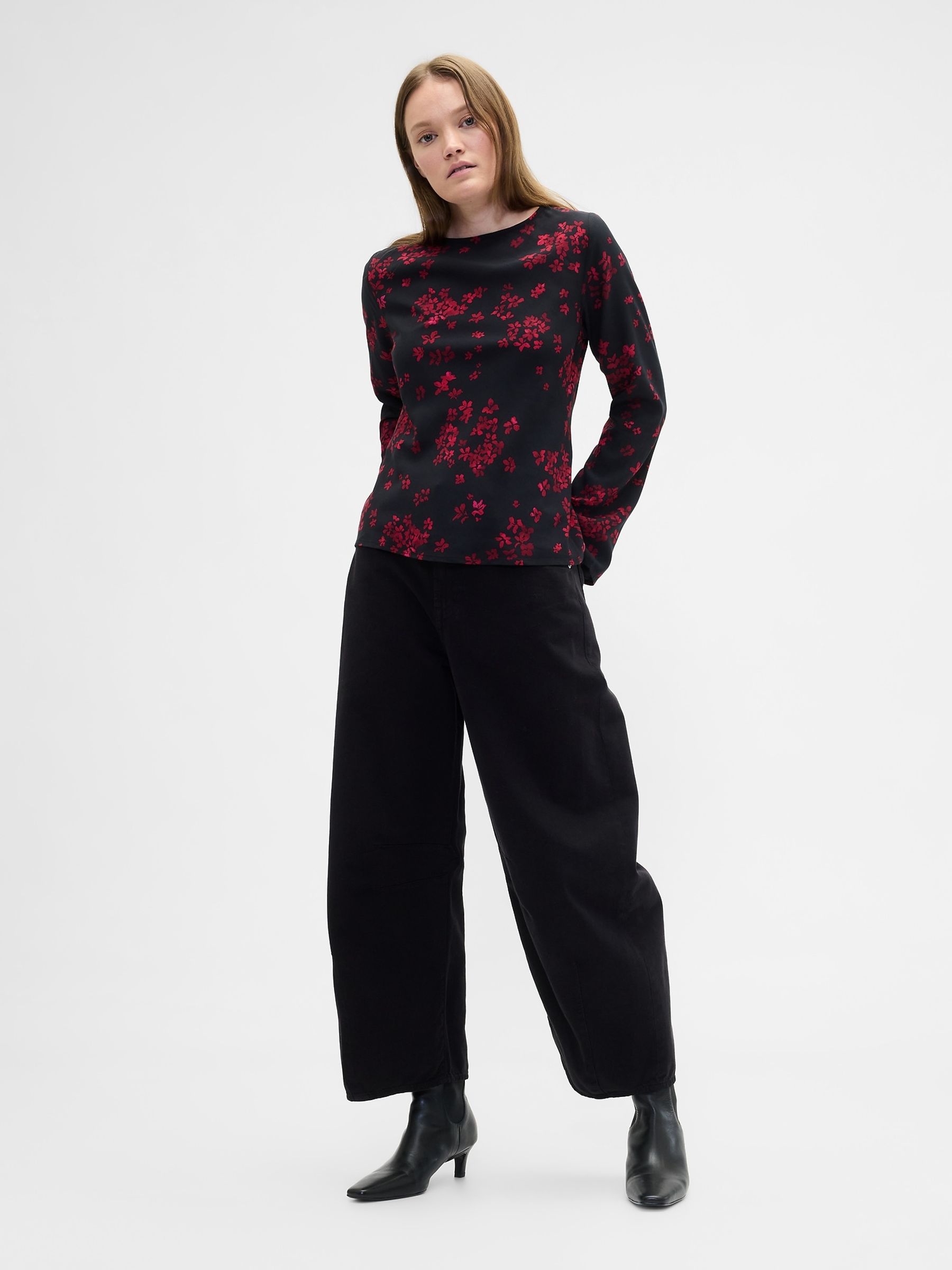 Black Bell Sleeve Boatneck Top - Image 1 of 2