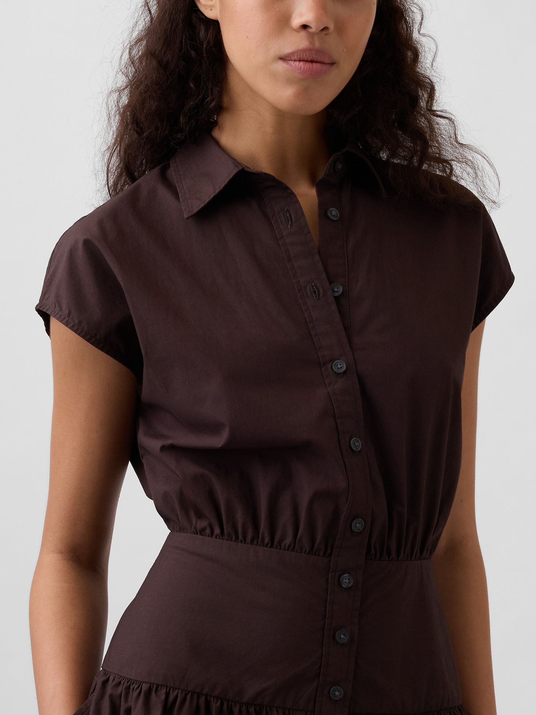 Brown Poplin Cinched Midi Shirtdress - Image 4 of 4