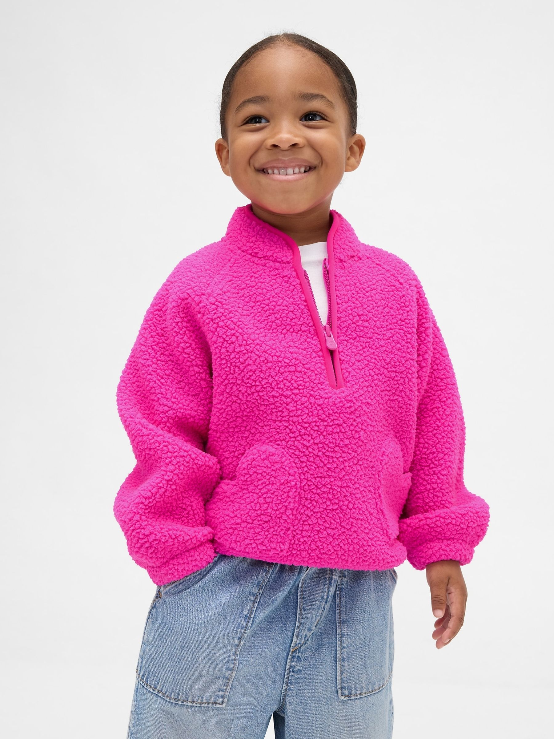 Pink Sherpa Half Zip Pullover Sweatshirt (6mths-5yrs) - Image 1 of 4 Pink Sherpa Half Zip Pullover Sweatshirt (6mths-5yrs) - Image 1 of 4