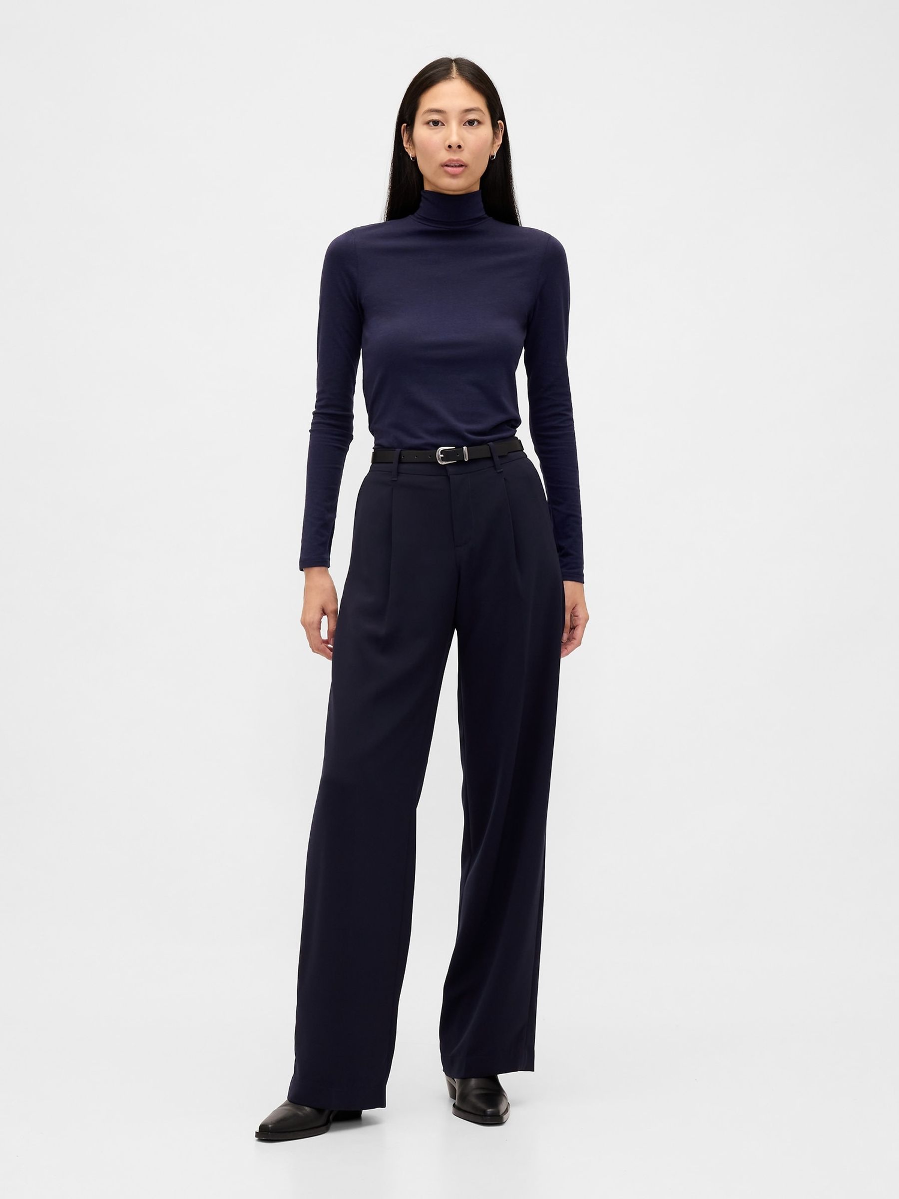 Navy Blue Featherweight Turtle Neck T-Shirt - Image 3 of 3 Navy Blue Featherweight Turtle Neck T-Shirt - Image 3 of 3