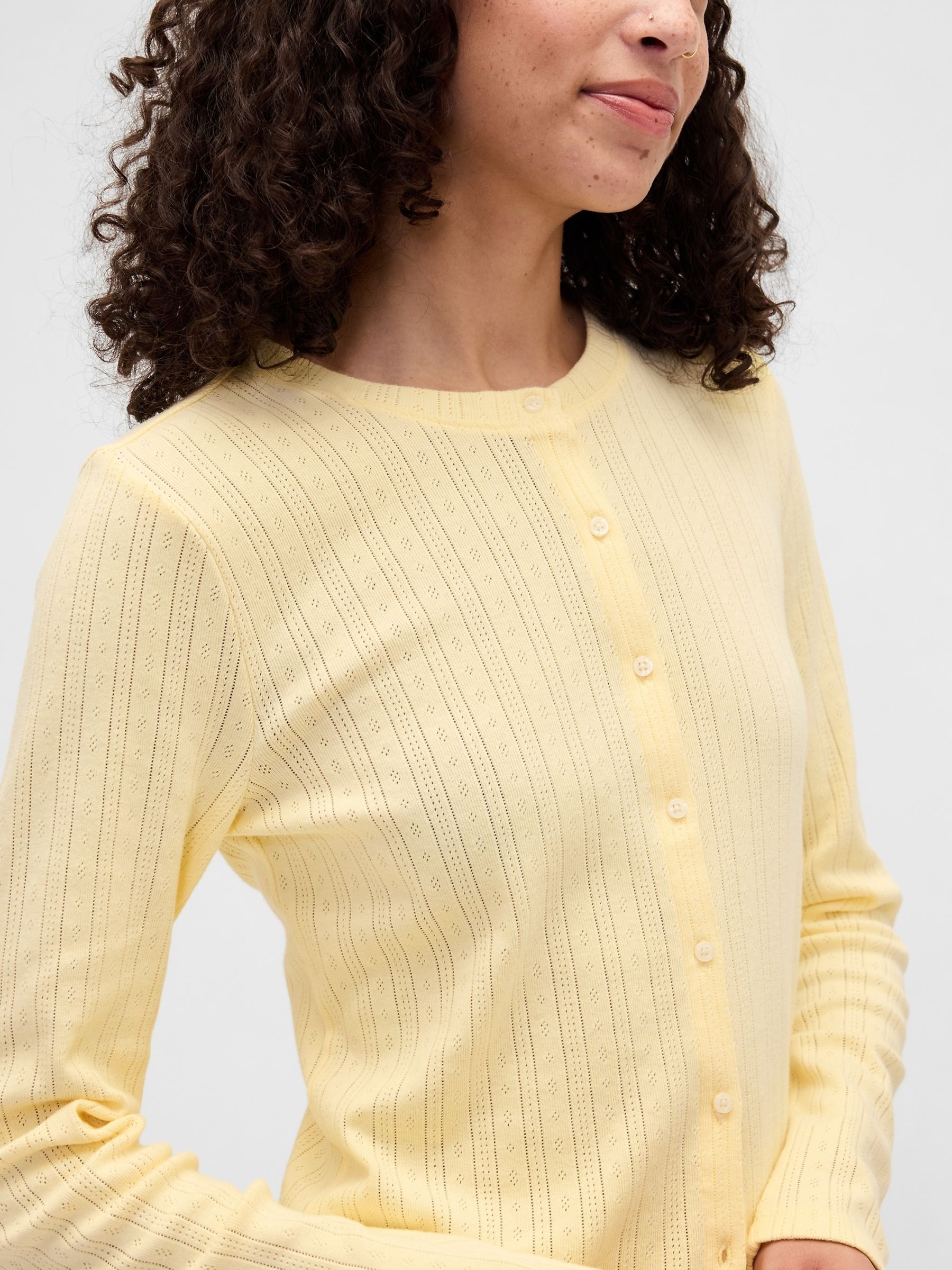 Yellow Pointelle Button-Up Top - Image 4 of 5