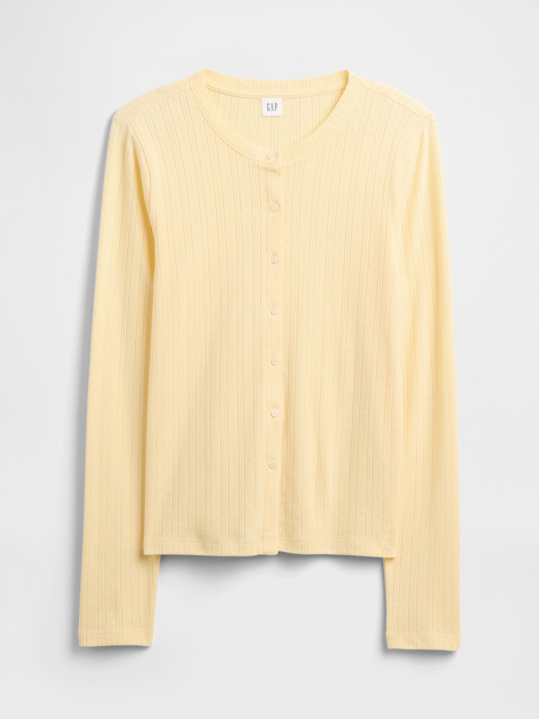 Yellow Pointelle Button-Up Top - Image 5 of 5 Yellow Pointelle Button-Up Top - Image 5 of 5