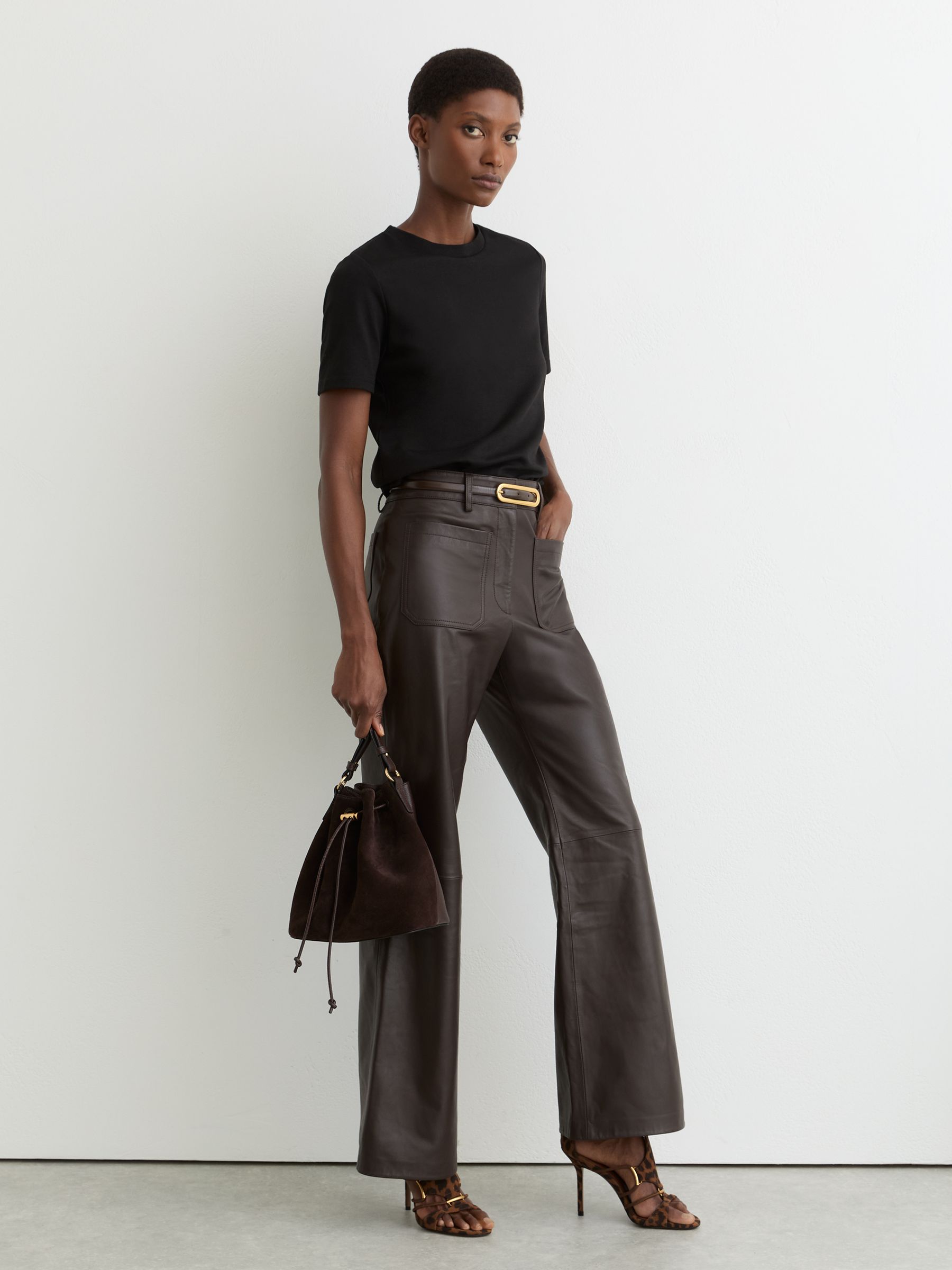 Suede Leopard-Print Strappy Sandals in Animal