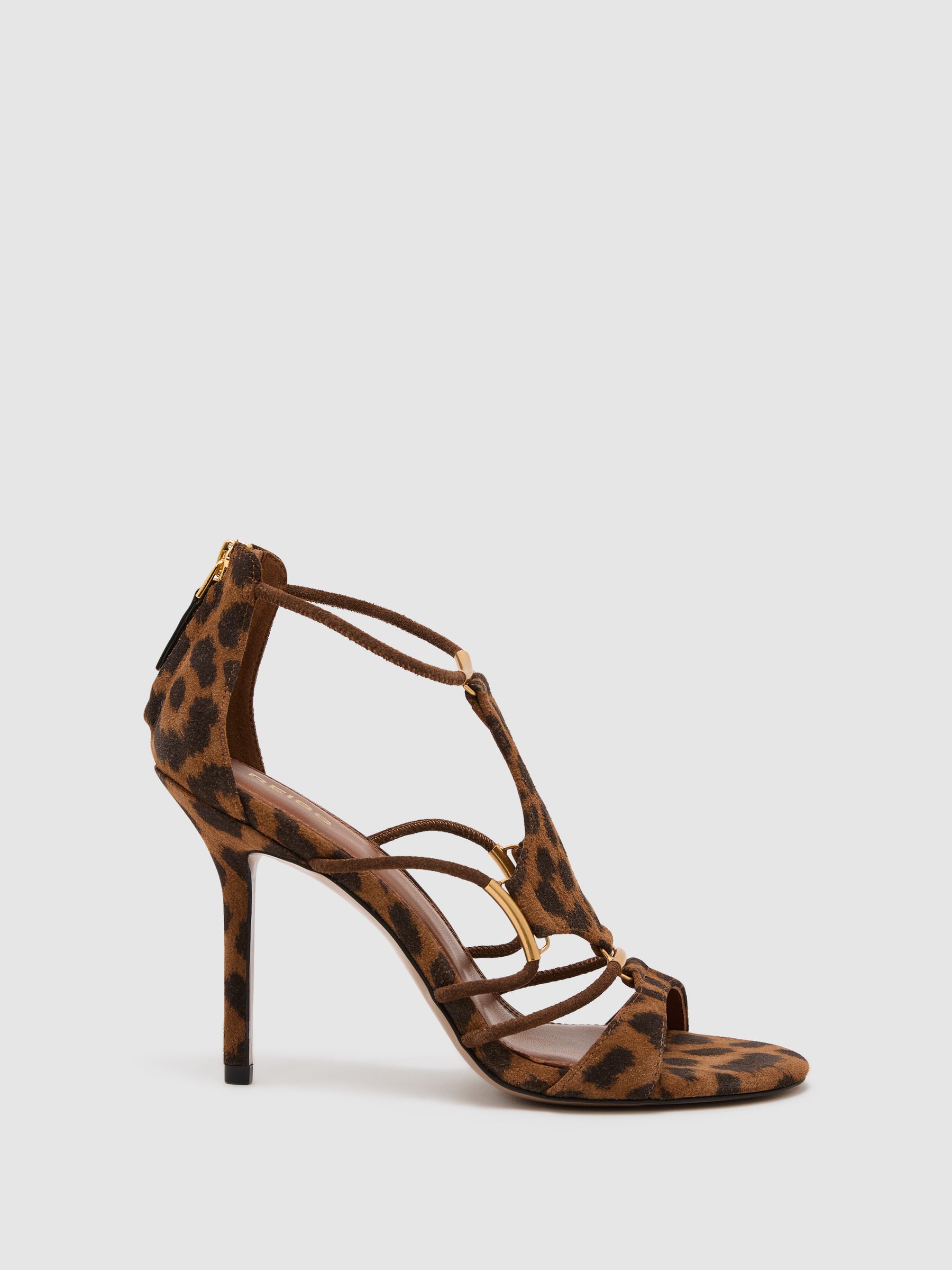 Suede Leopard-Print Strappy Sandals in Animal - image 1