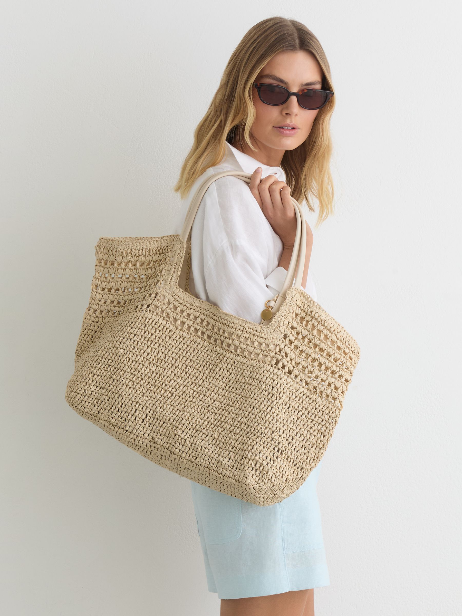 Raffia-Effect Cut-Out Tote Bag in Natural - image 5