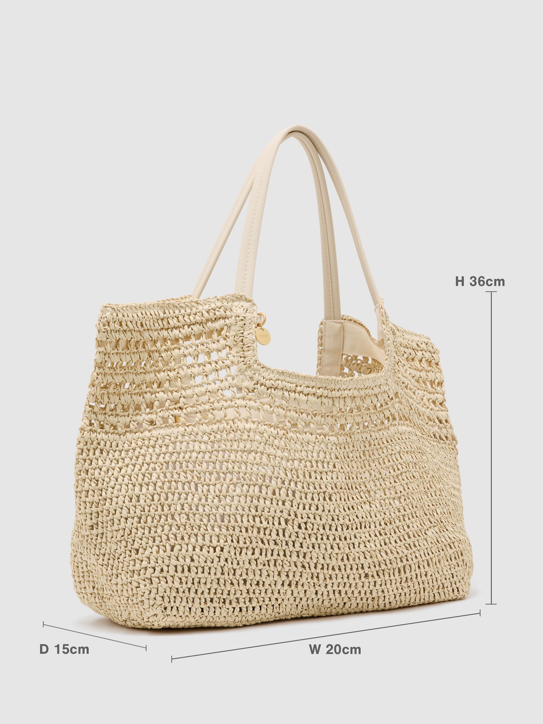 Raffia-Effect Cut-Out Tote Bag in Natural - Image 3 of 7