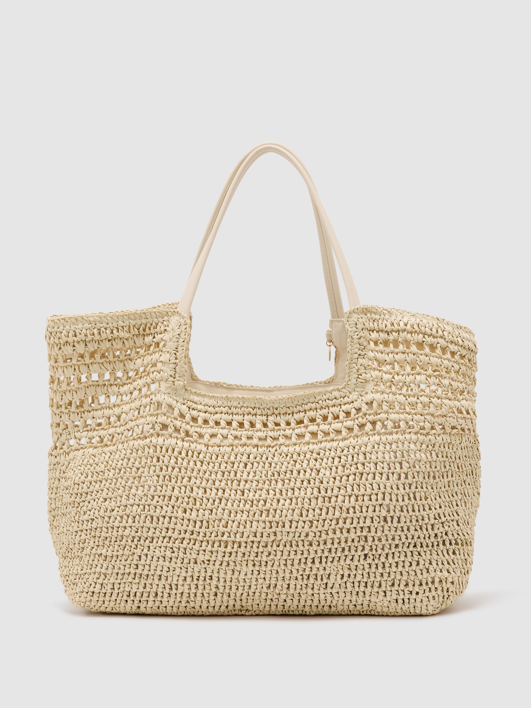 Raffia-Effect Cut-Out Tote Bag in Natural - Image 5 of 7
