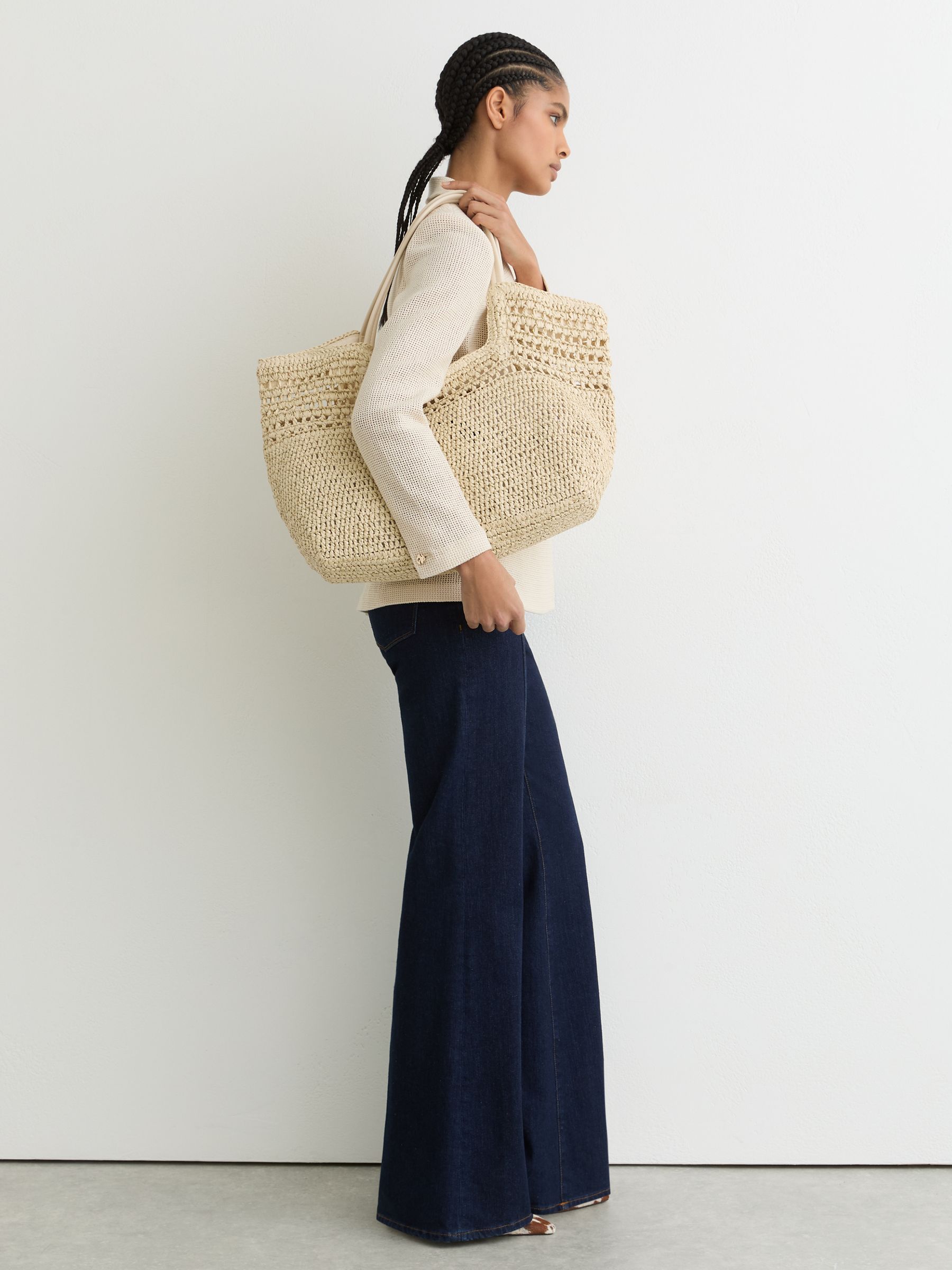 Raffia-Effect Cut-Out Tote Bag in Natural - Image 6 of 7