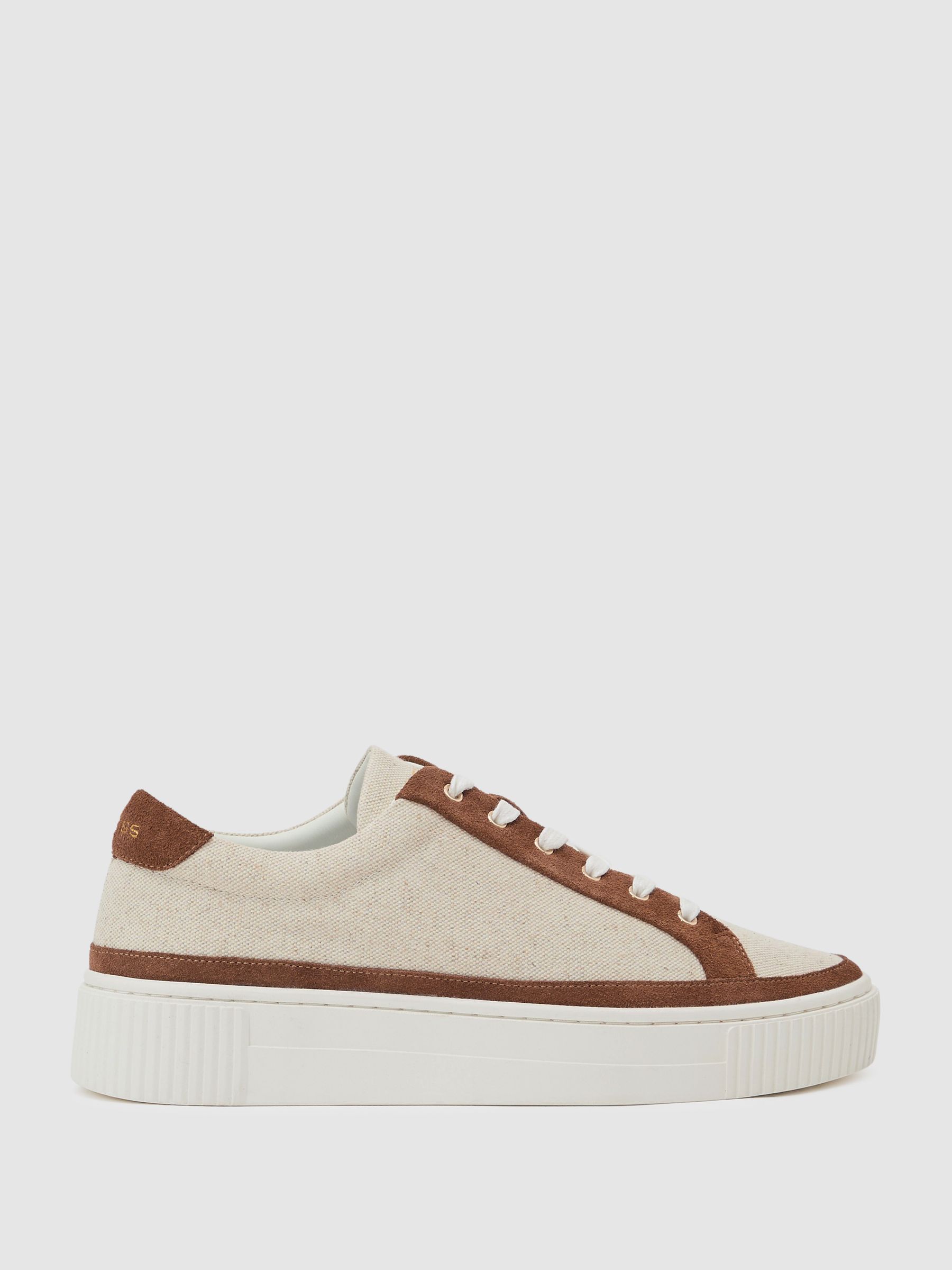 Suede Low-Top Platform Trainers in Natural/Tan - image 5