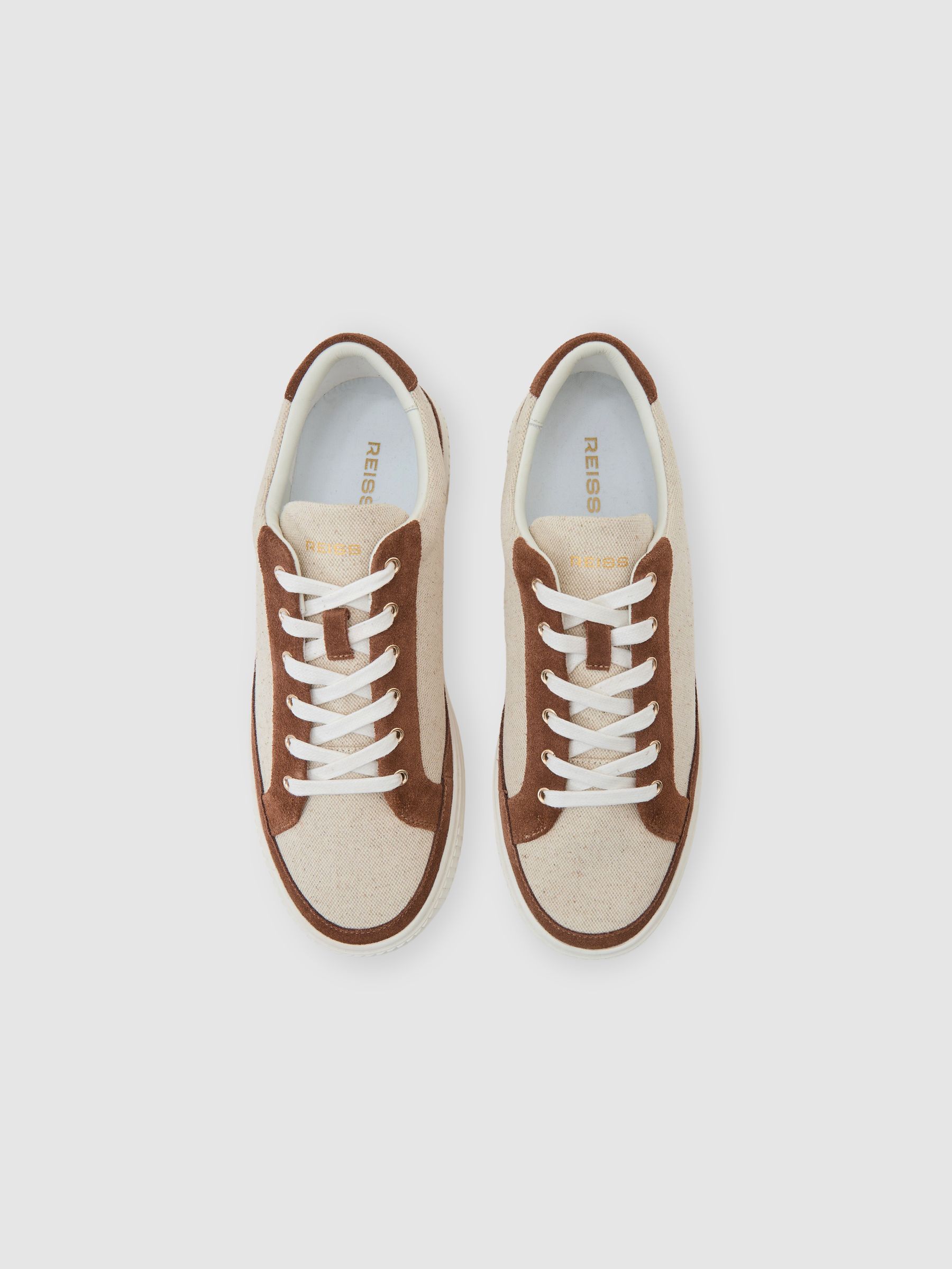 Suede Low-Top Platform Trainers in Natural/Tan - image 3