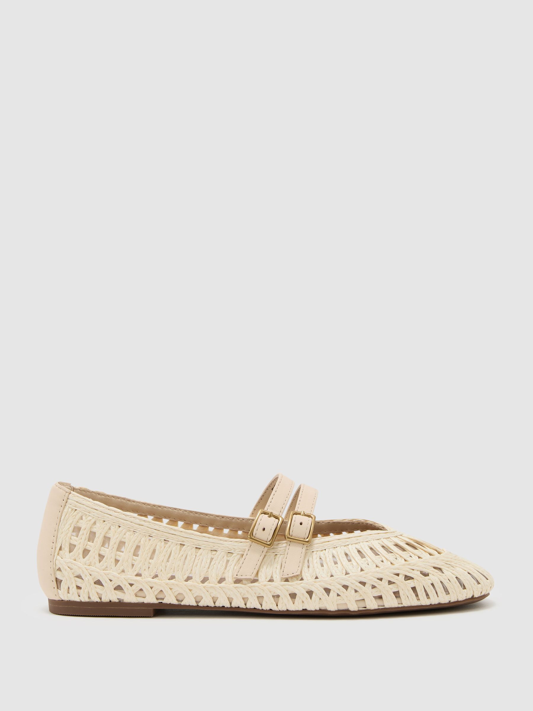Woven Ballerina-Strap Flats in Off White - Image 2 of 5