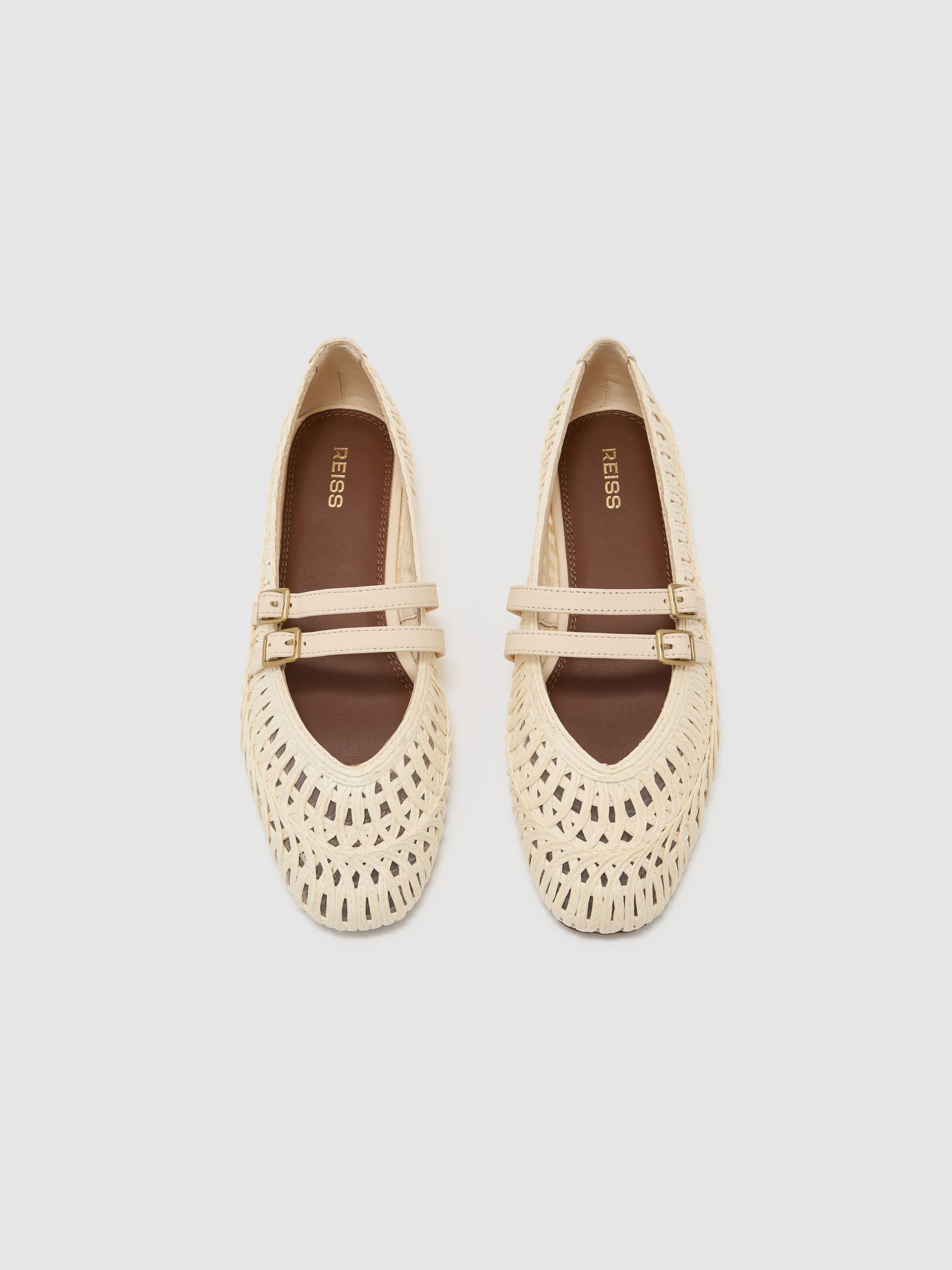 Woven Ballerina-Strap Flats in Off White - Image 3 of 5