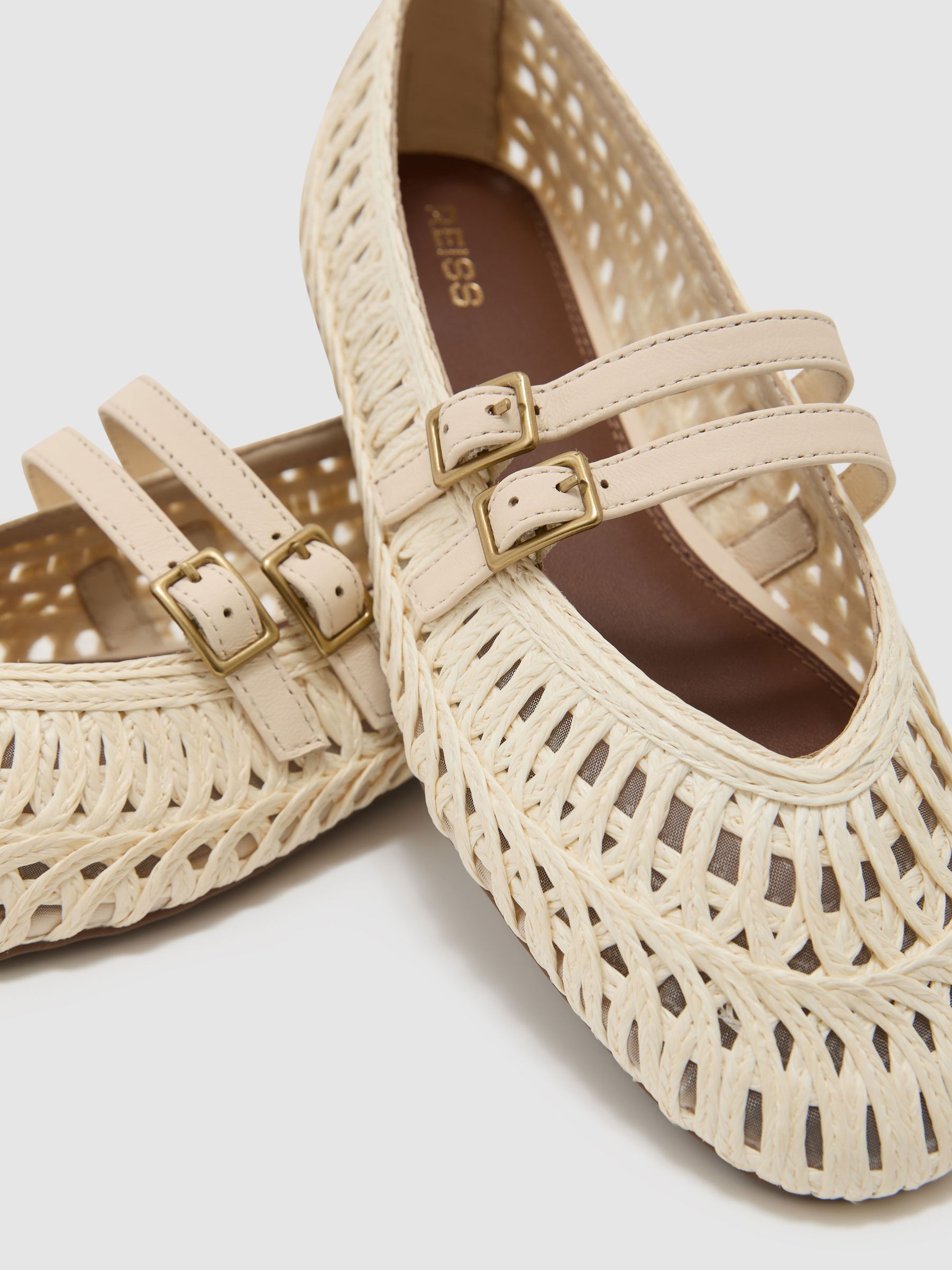 Woven Ballerina-Strap Flats in Off White - image 2