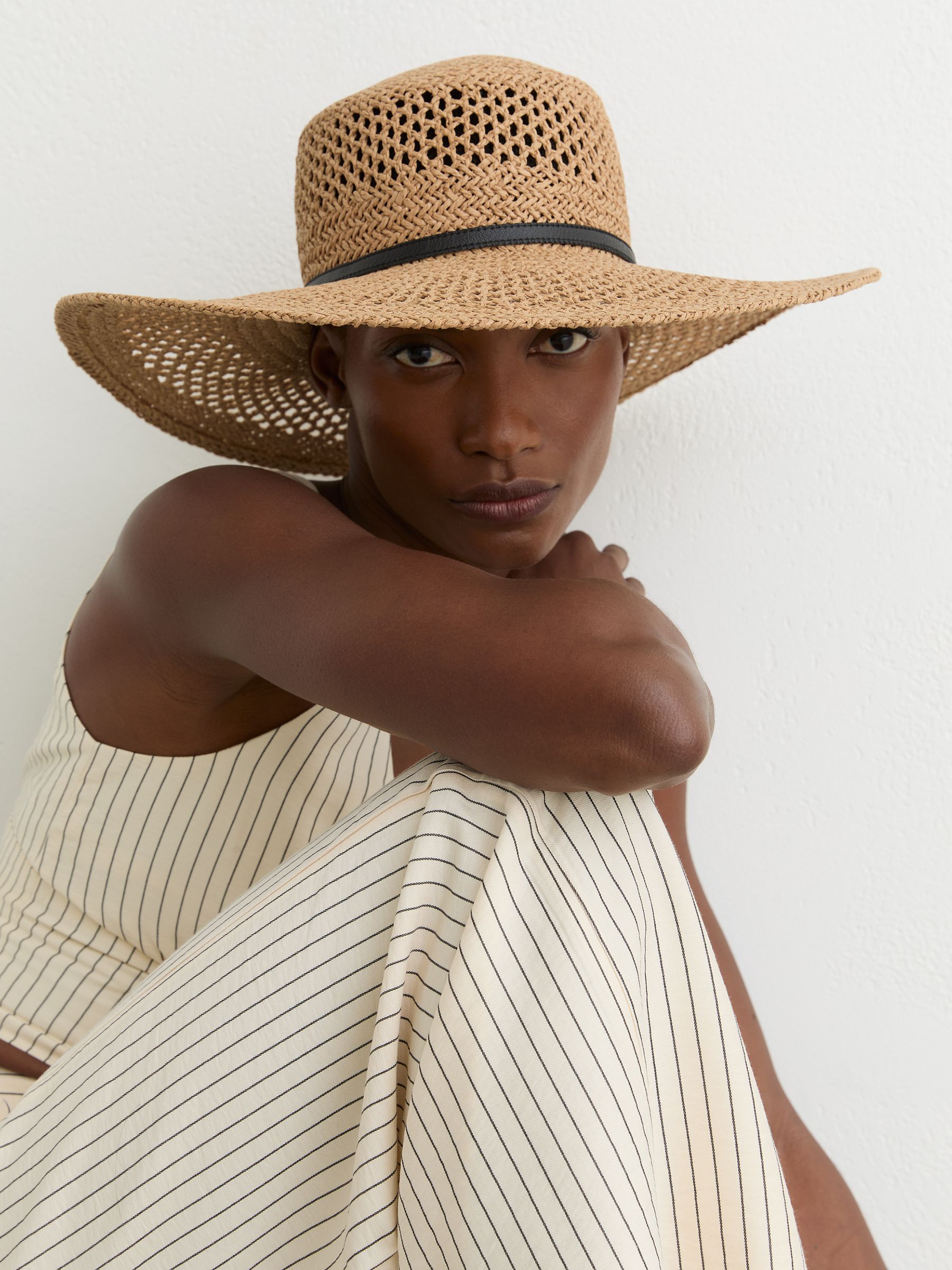 Contrast-Trim Straw-Effect Hat in Natural - Image 1 of 5