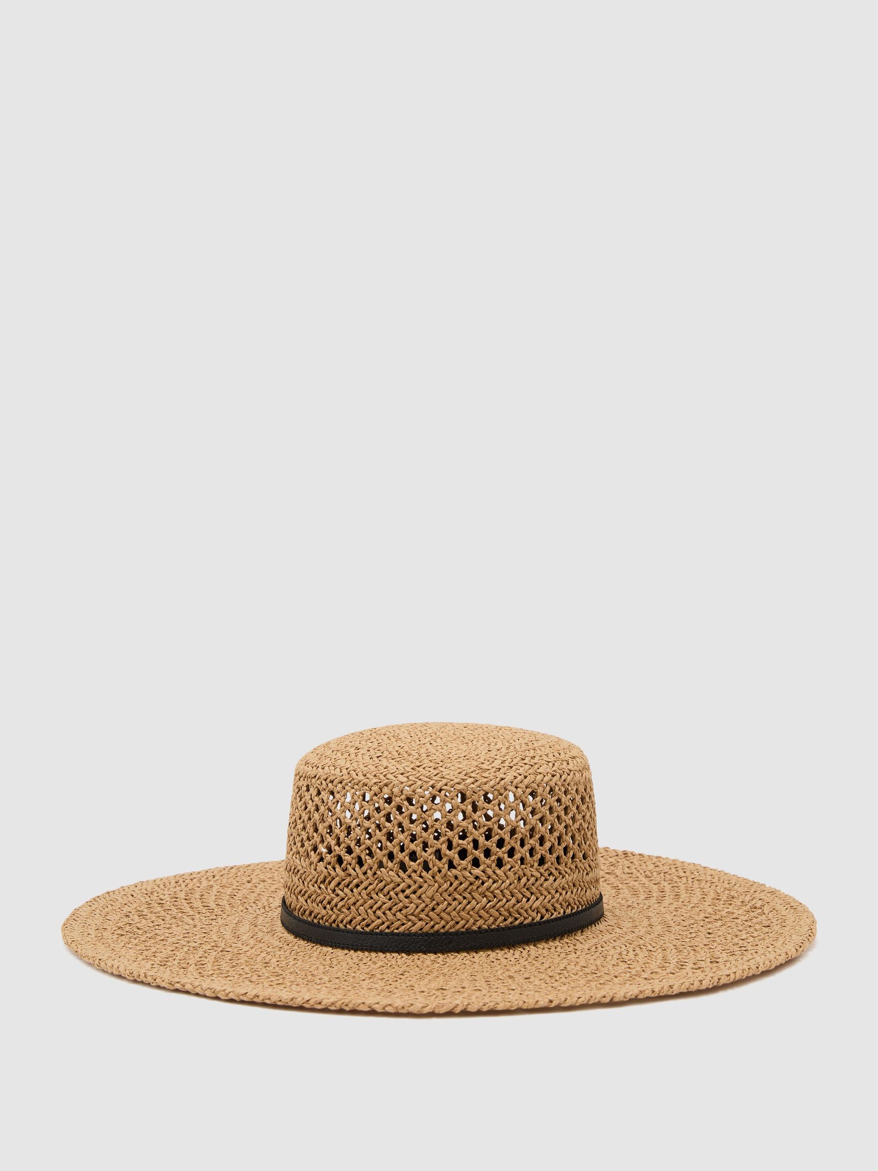 Contrast-Trim Straw-Effect Hat in Natural - image 1