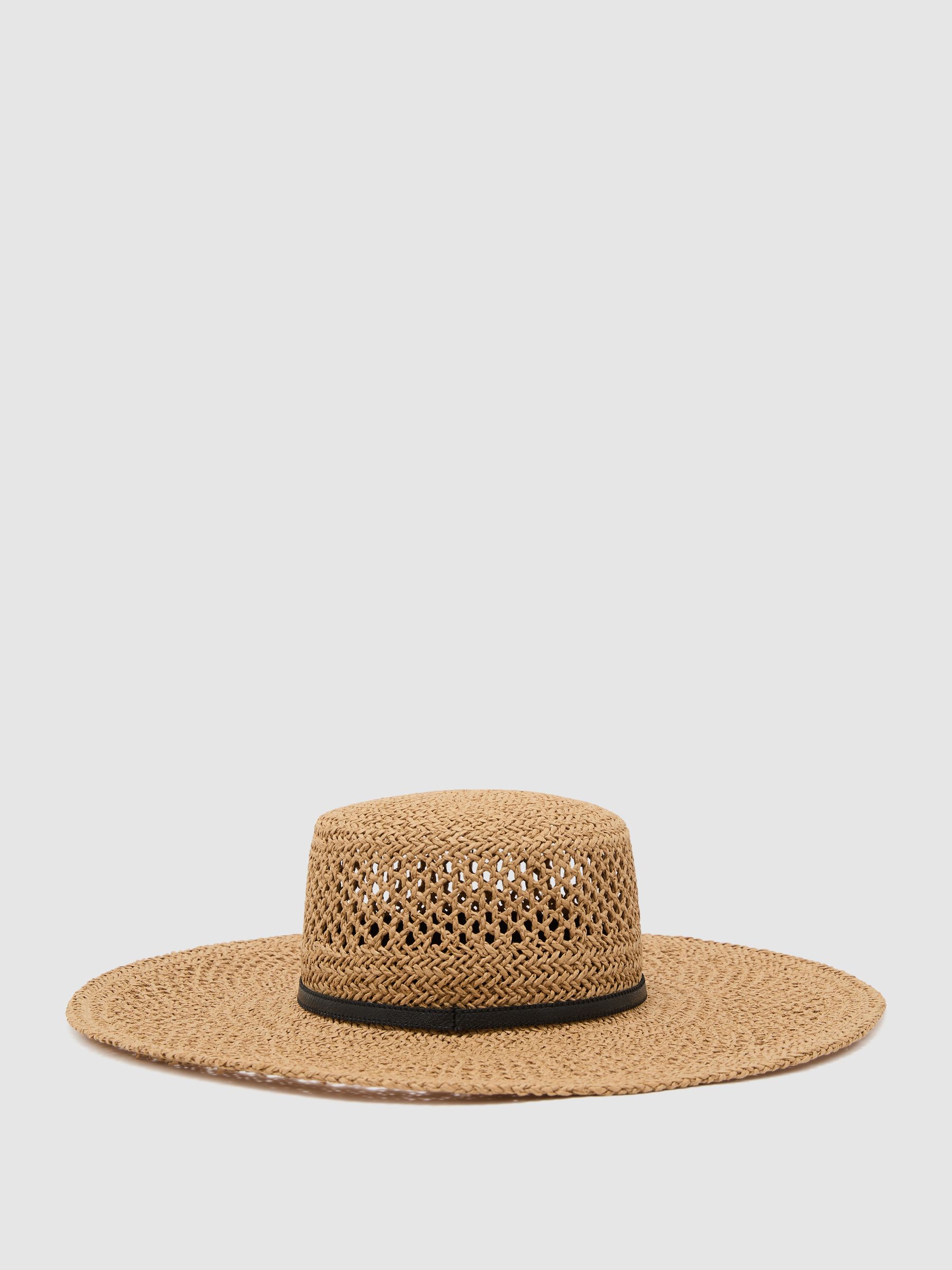 Contrast-Trim Straw-Effect Hat in Natural - Image 3 of 5