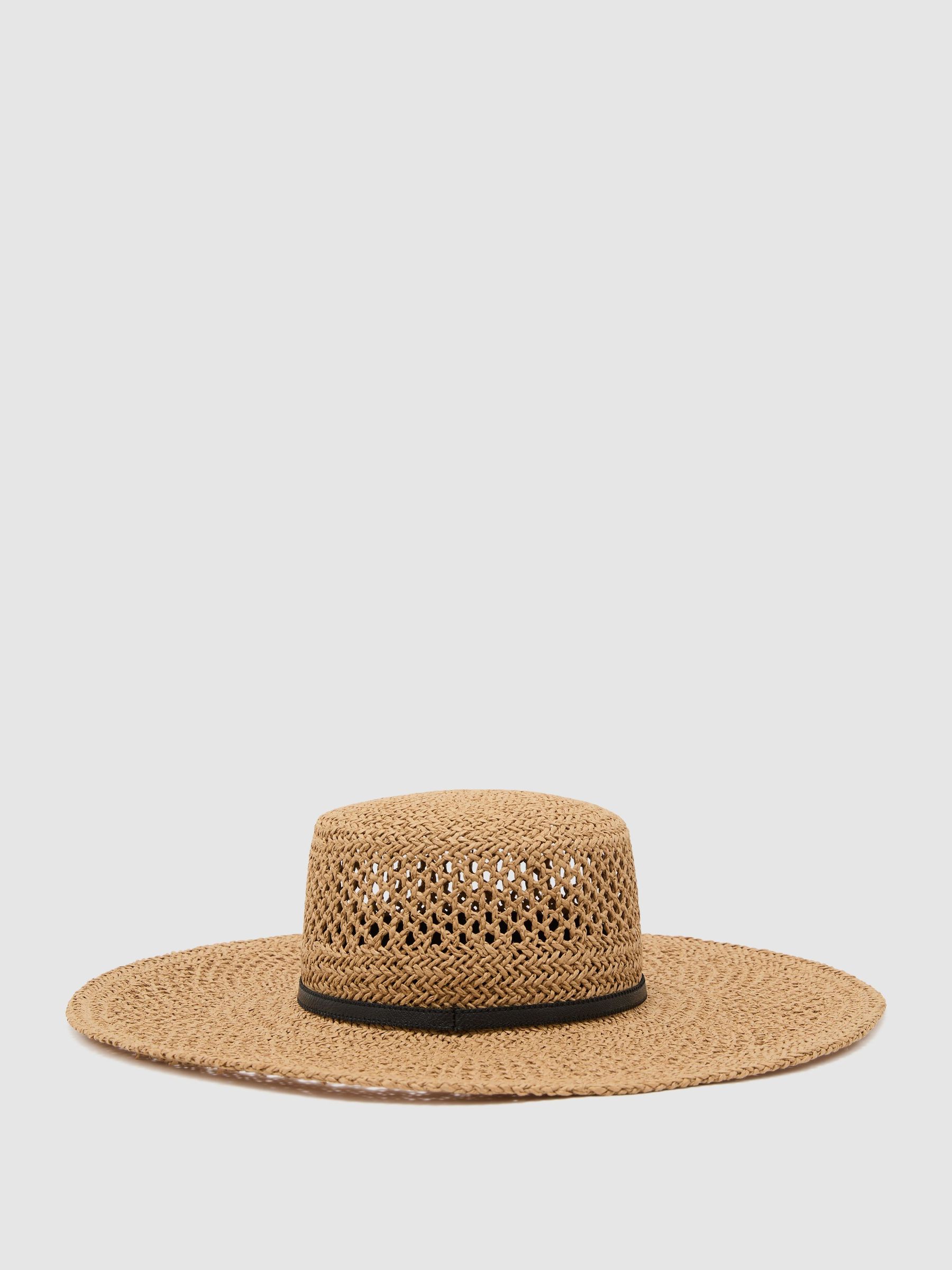 Contrast-Trim Straw-Effect Hat in Natural - image 3