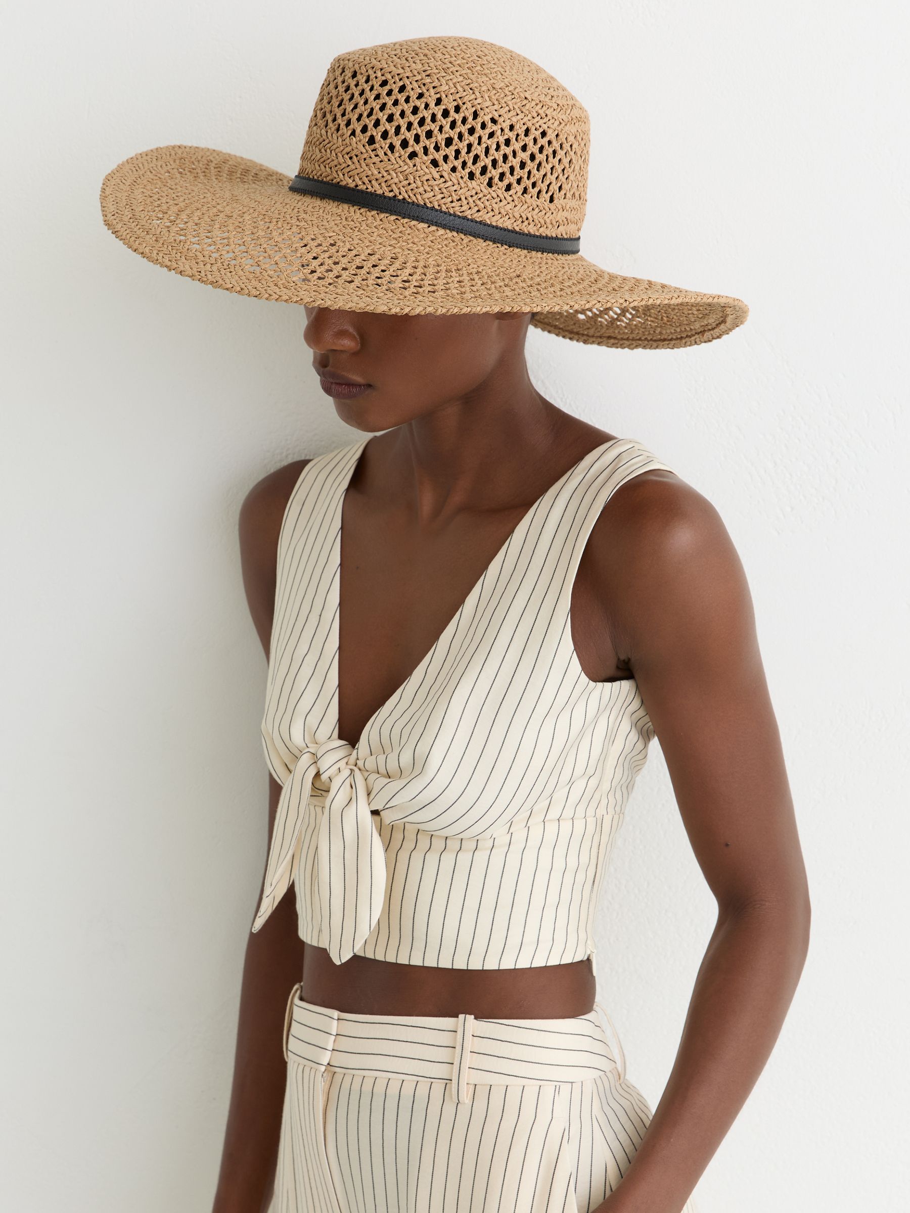 Contrast-Trim Straw-Effect Hat in Natural - Image 5 of 5