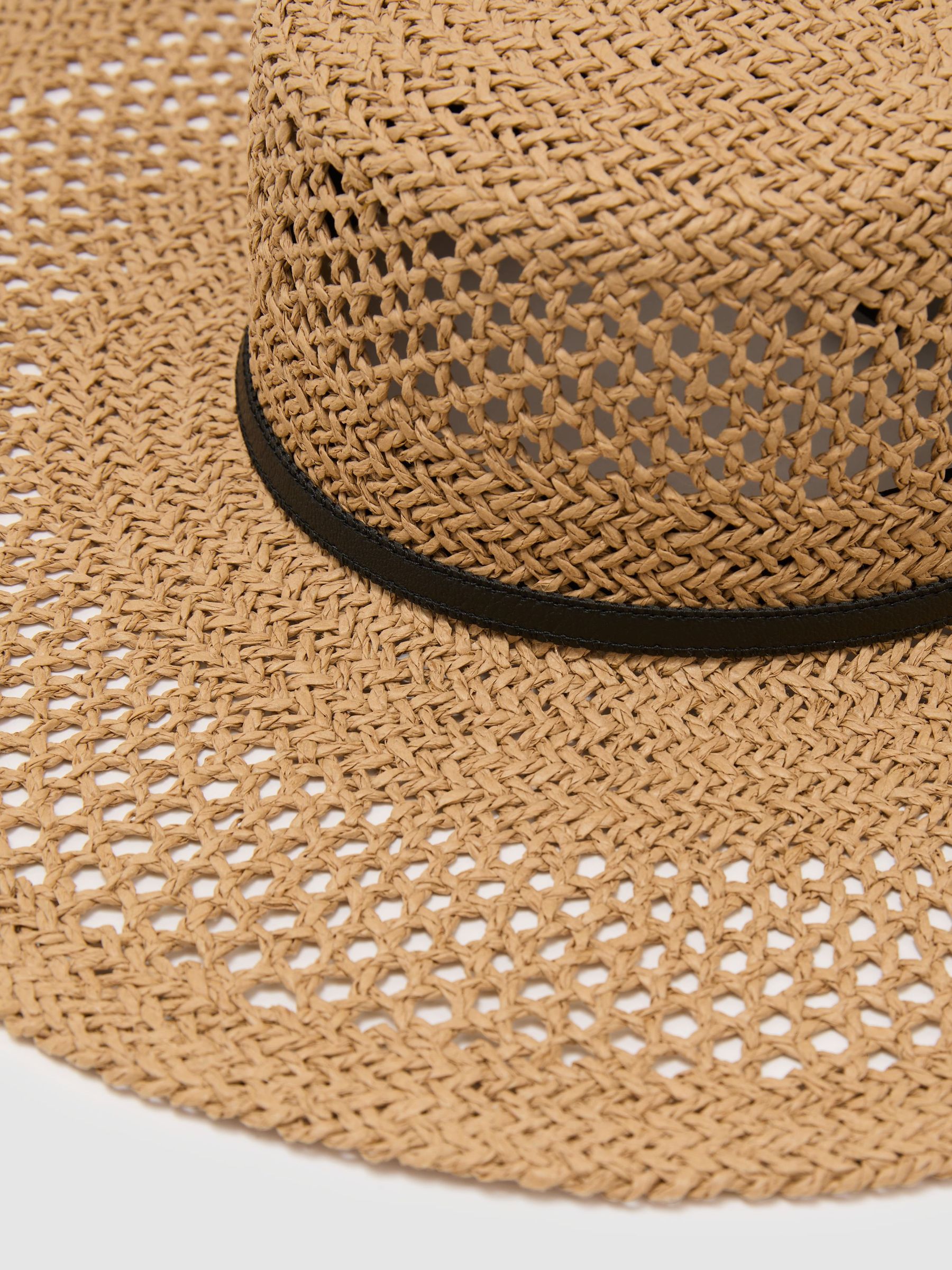 Contrast-Trim Straw-Effect Hat in Natural - Image 6 of 6