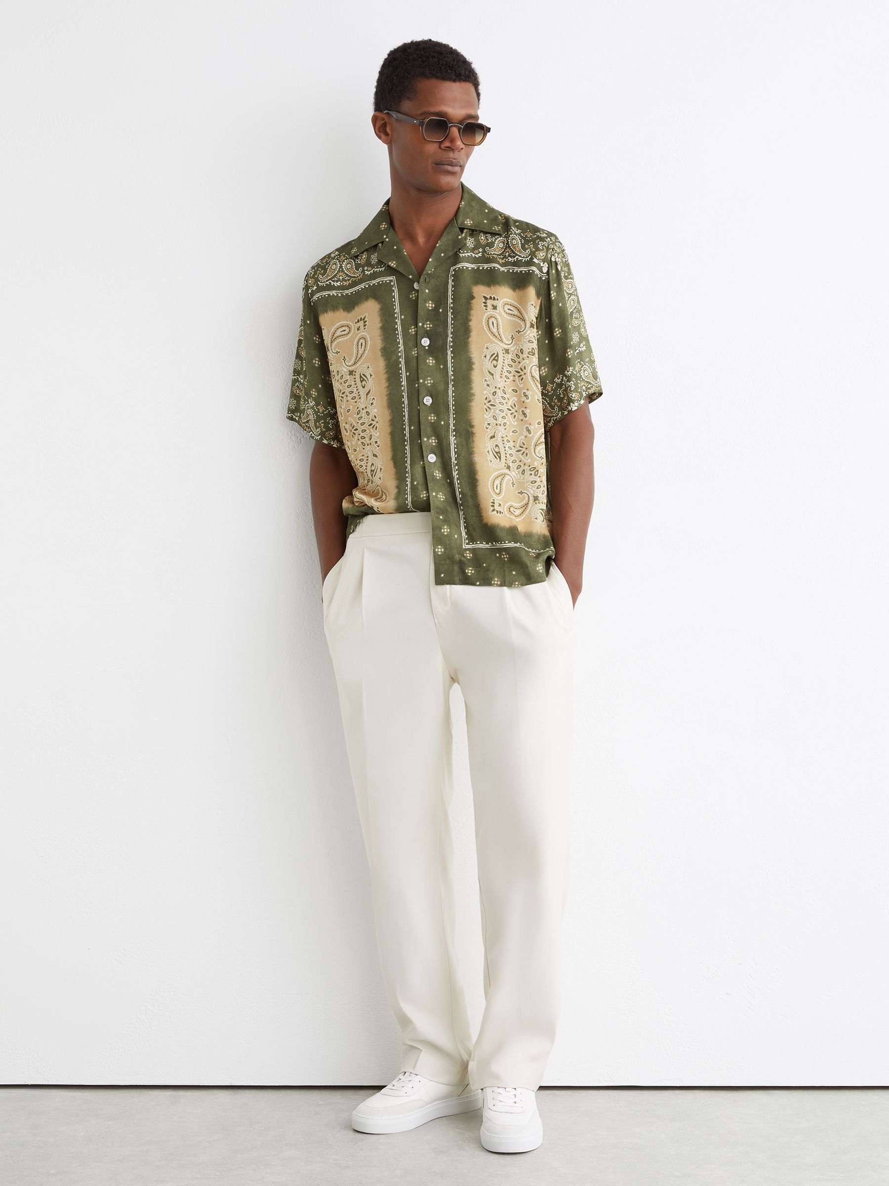 Paisley-Print Cuban-Collar Shirt in Sage Green - Image 1 of 7