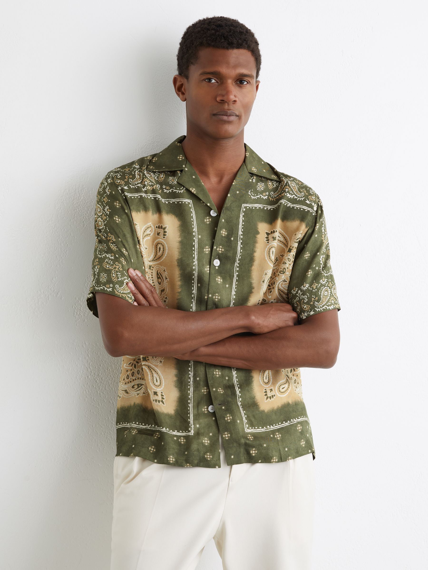 Paisley-Print Cuban-Collar Shirt in Sage Green - Image 3 of 7