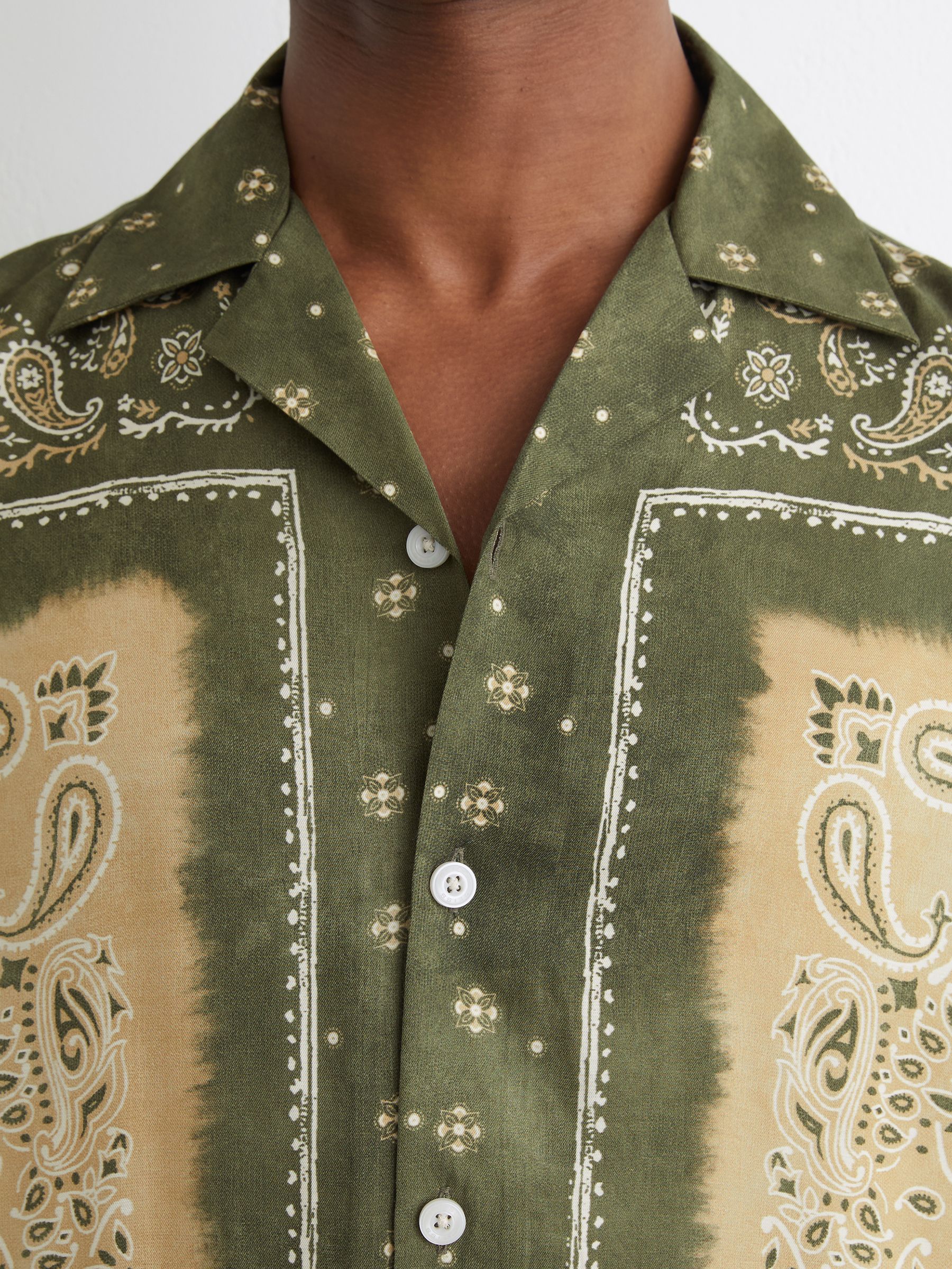 Paisley-Print Cuban-Collar Shirt in Sage Green - Image 4 of 7