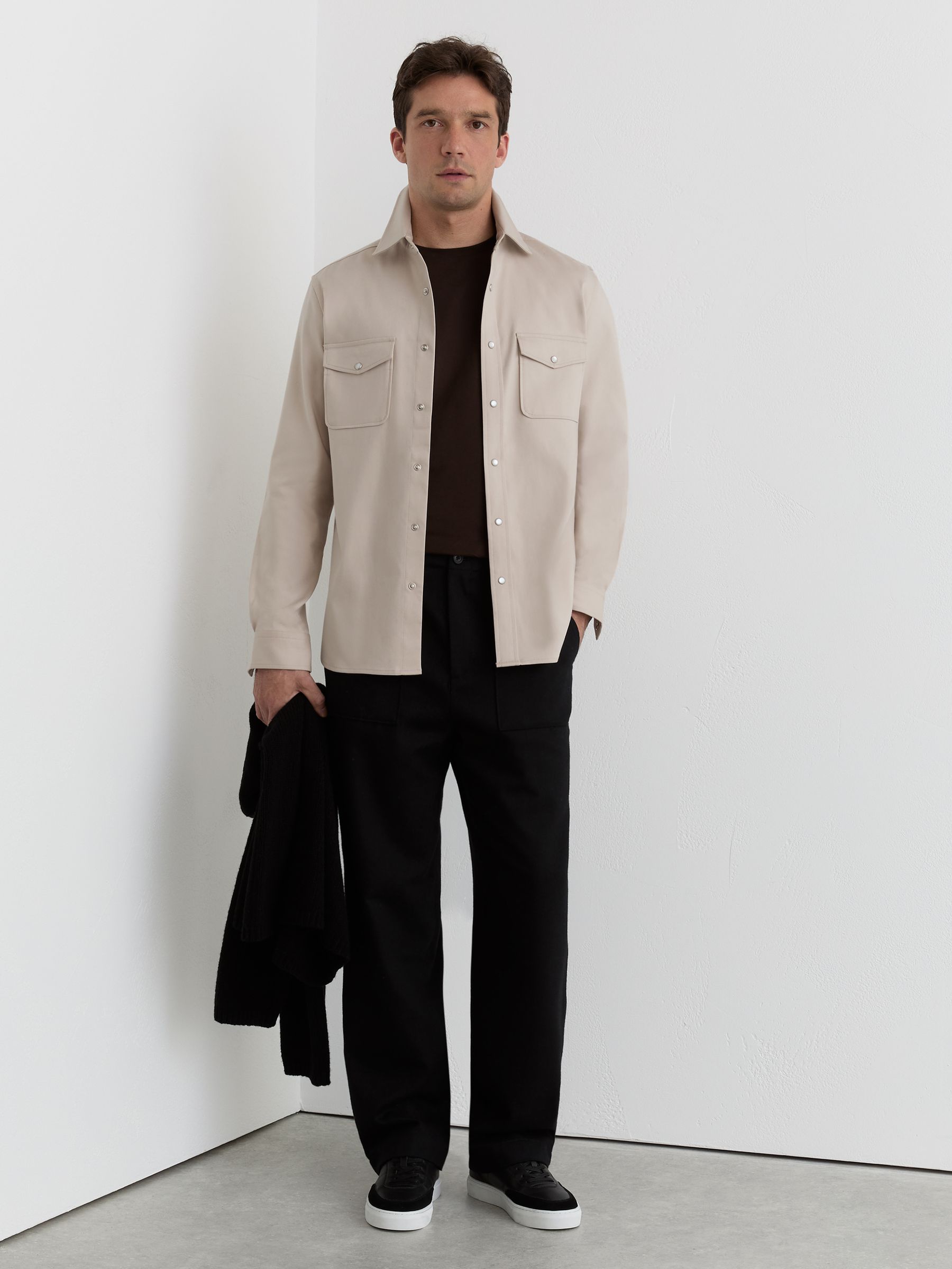 Twin-Pocket Overshirt with Stretch in Stone - Image 3 of 7