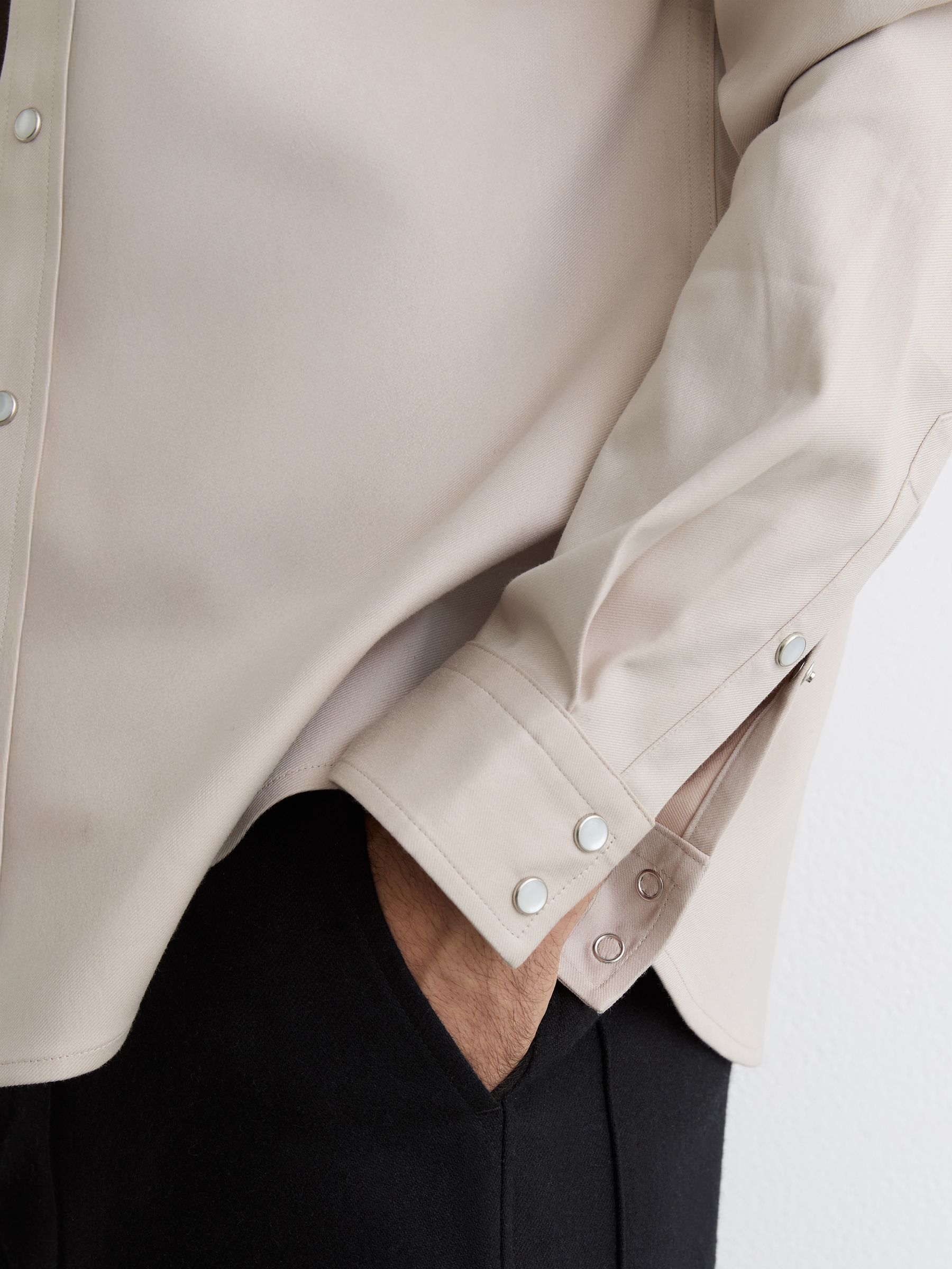 Twin-Pocket Overshirt with Stretch in Stone - Image 4 of 7