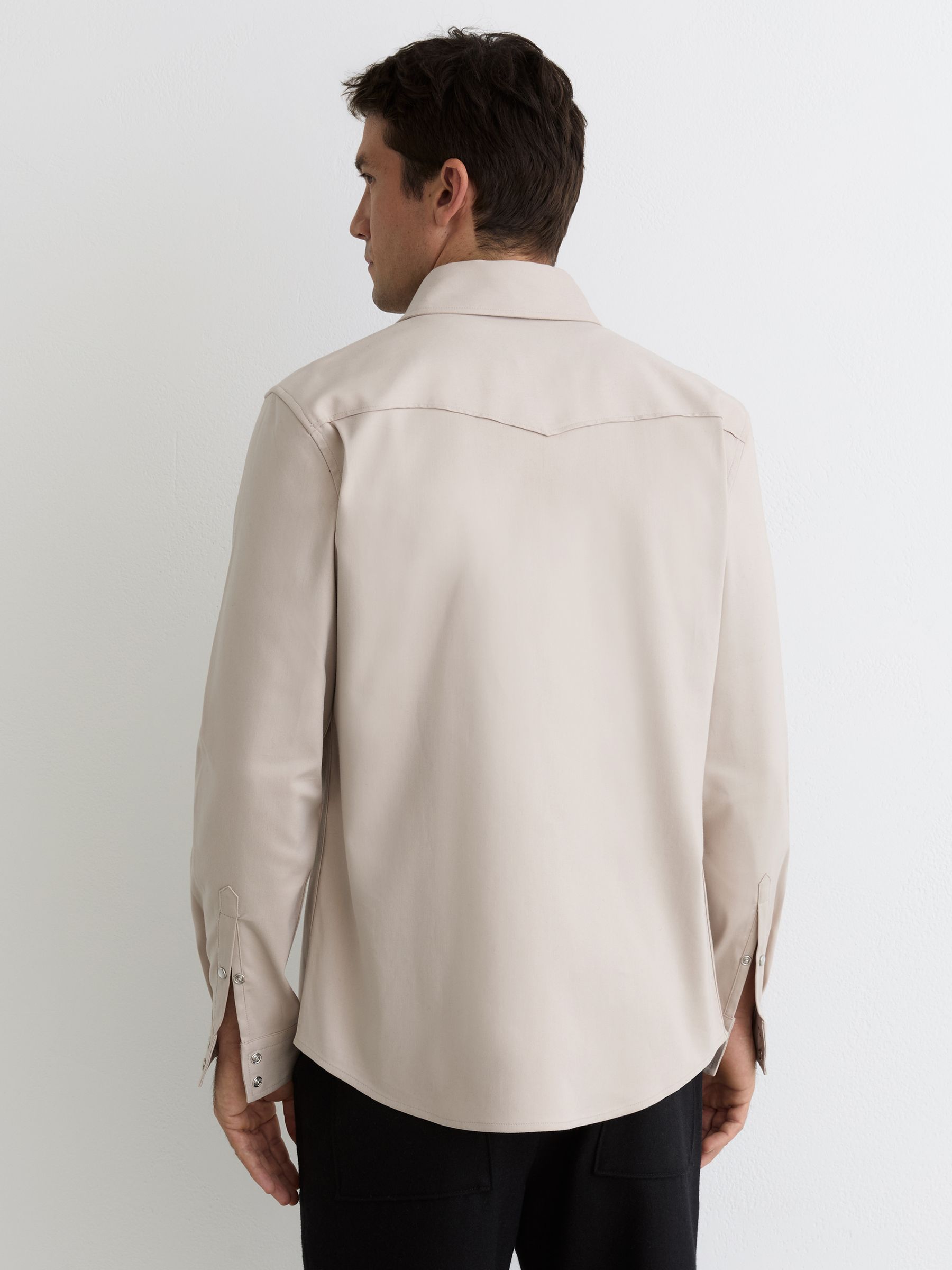 Twin-Pocket Overshirt with Stretch in Stone - Image 5 of 7
