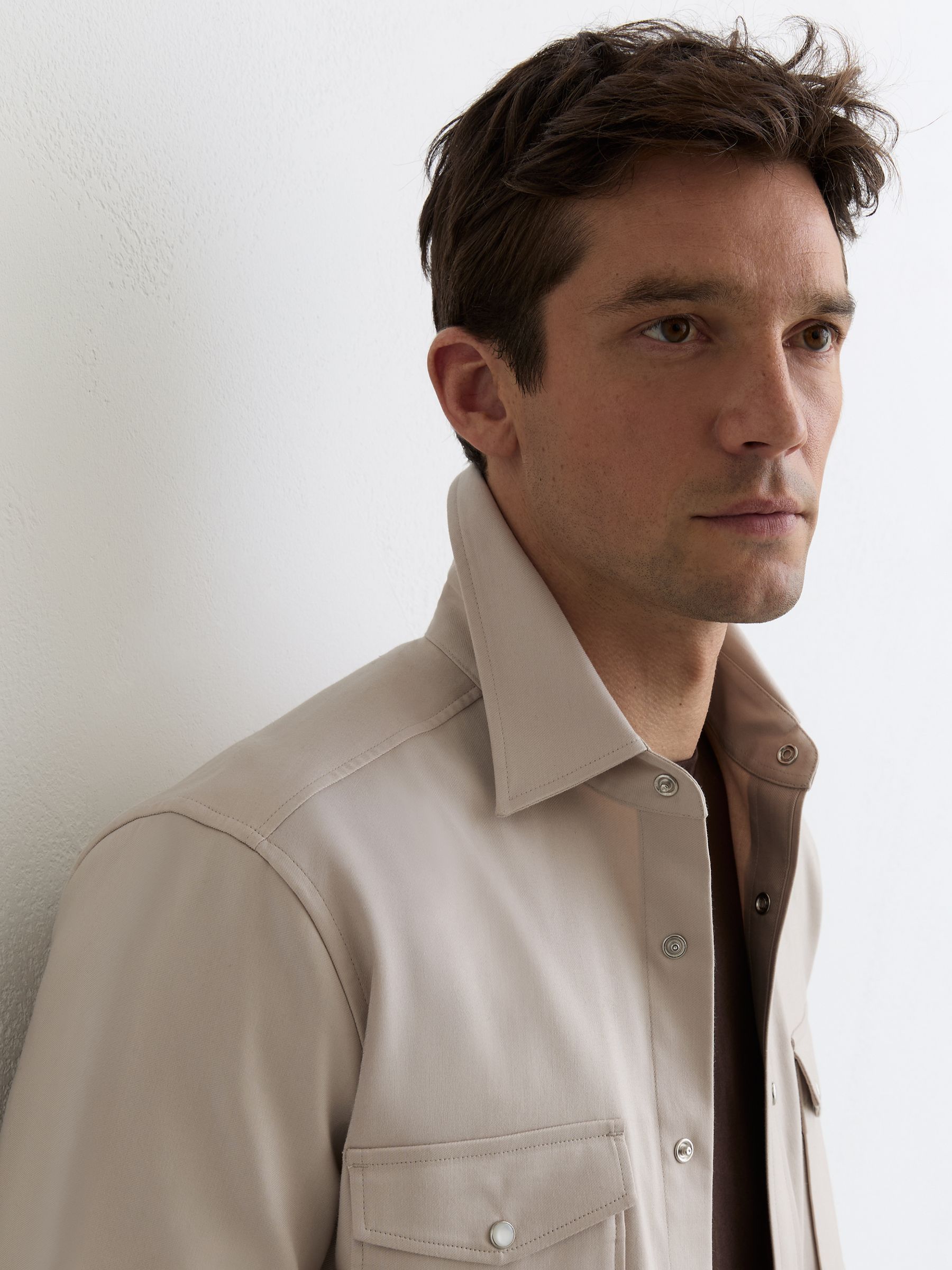 Twin-Pocket Overshirt with Stretch in Stone - Image 6 of 7