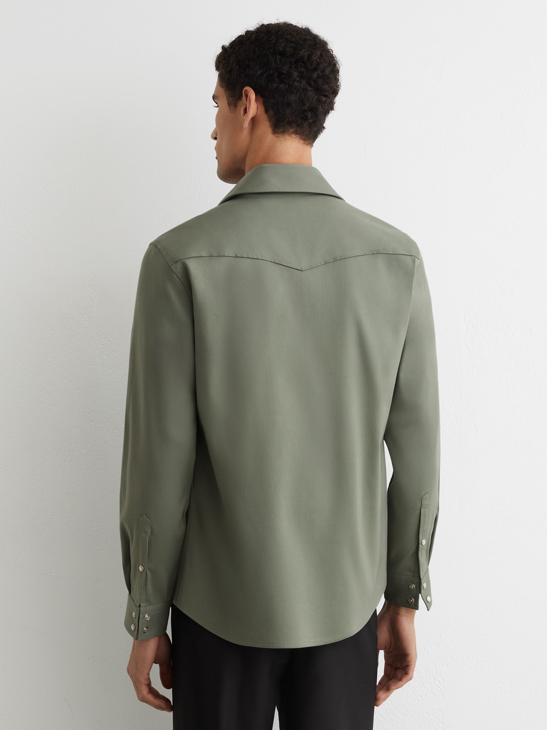 Twin-Pocket Overshirt with Stretch in Sage Green - Image 5 of 6