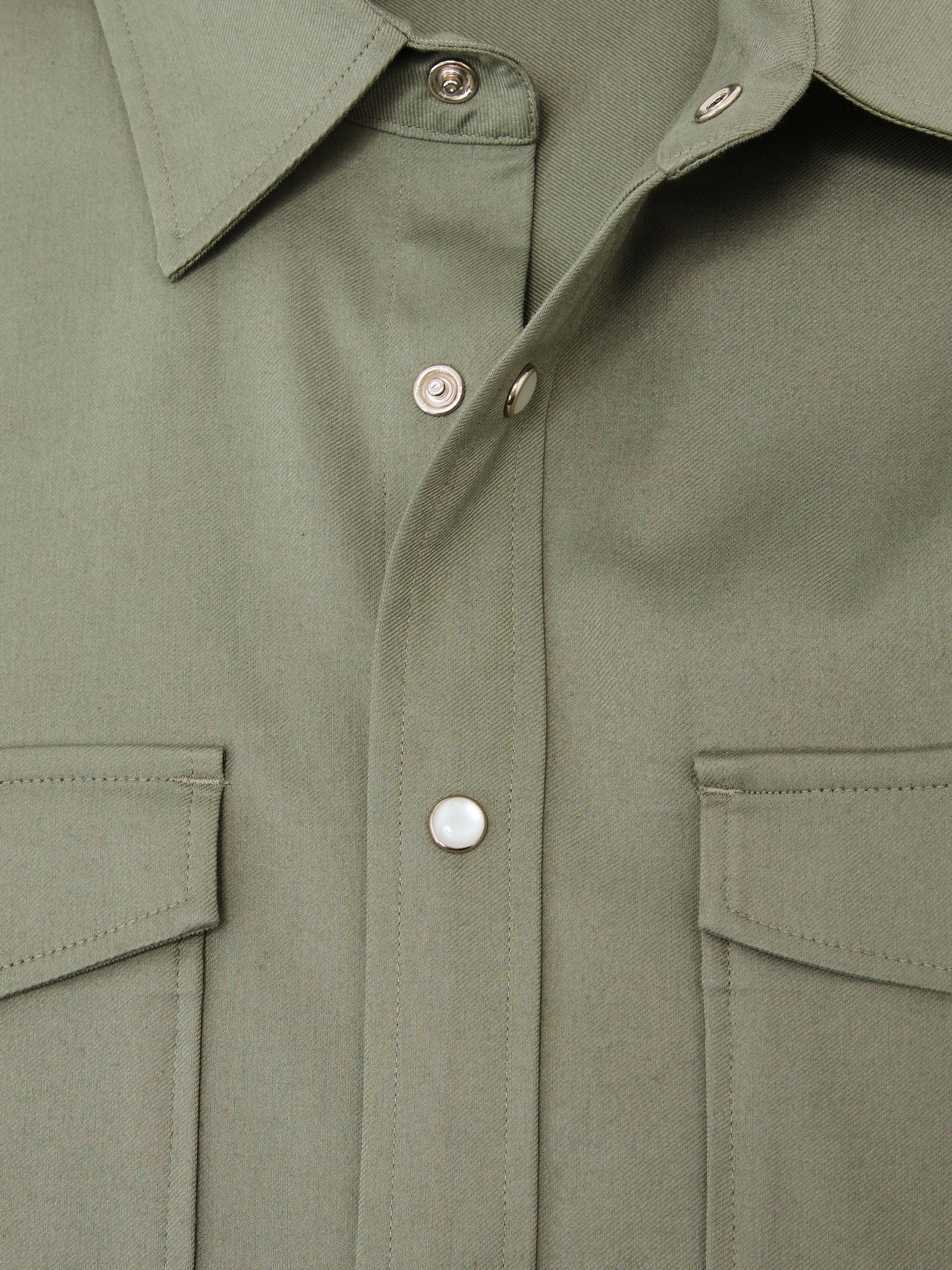 Twin-Pocket Overshirt with Stretch in Sage Green - Image 6 of 6