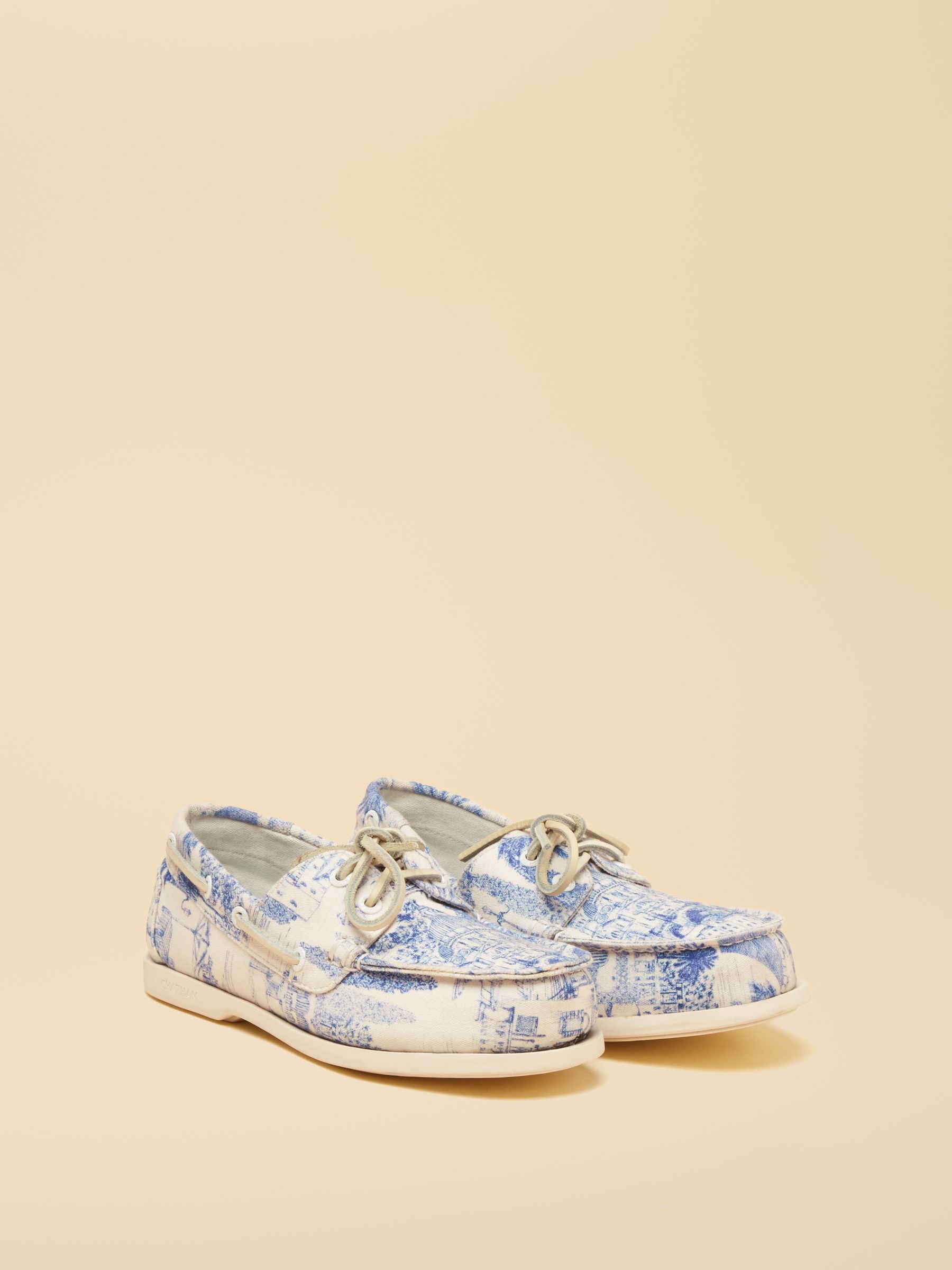 Joules X Chatham White & Blue Toile De Jouy Jetty Deck Shoes - Image 1 of 6 Joules X Chatham White & Blue Toile De Jouy Jetty Deck Shoes - Image 1 of 6