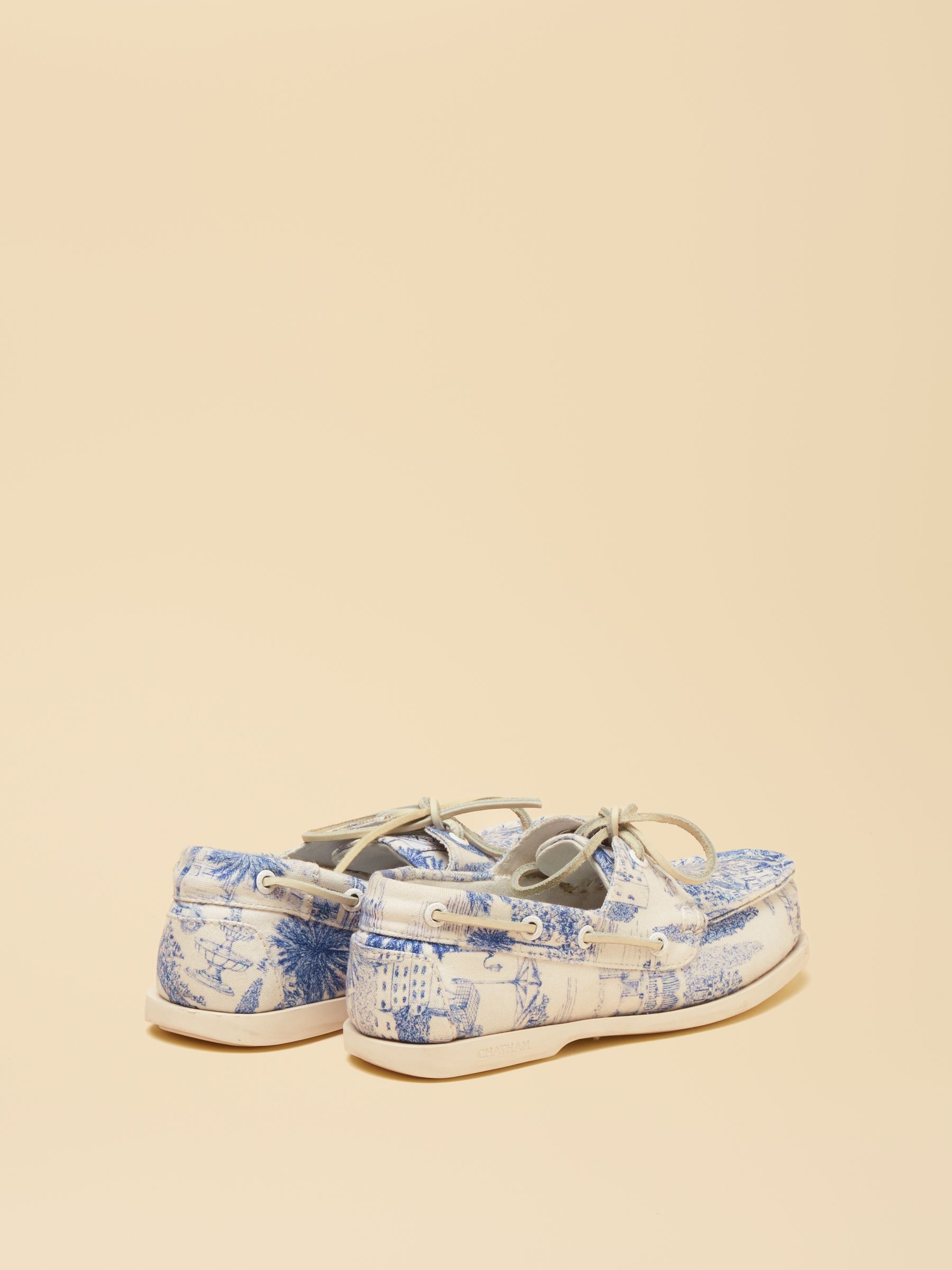 Joules X Chatham White & Blue Toile De Jouy Jetty Deck Shoes - Image 3 of 6