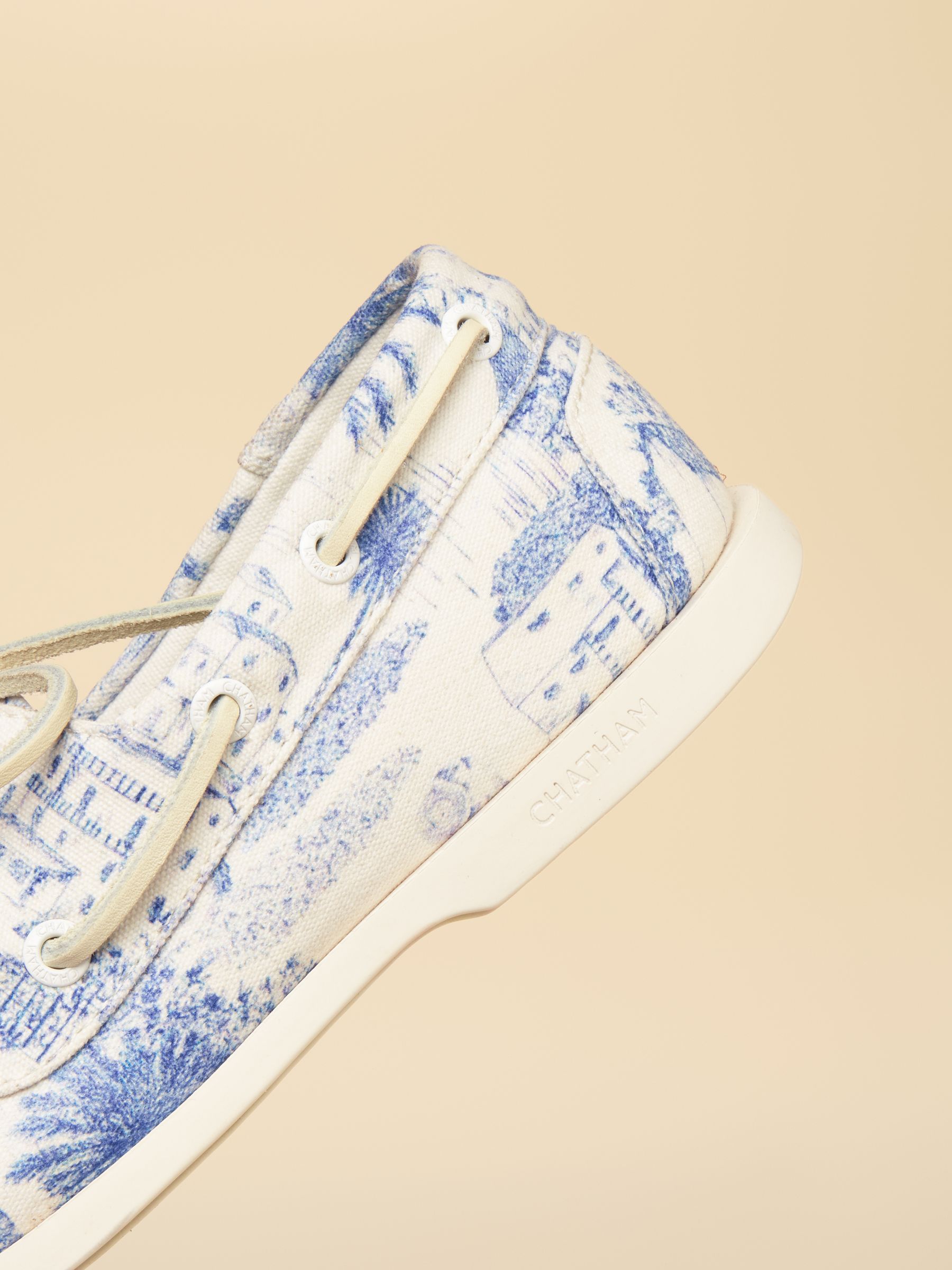 Joules X Chatham White & Blue Toile De Jouy Jetty Deck Shoes - Image 6 of 6