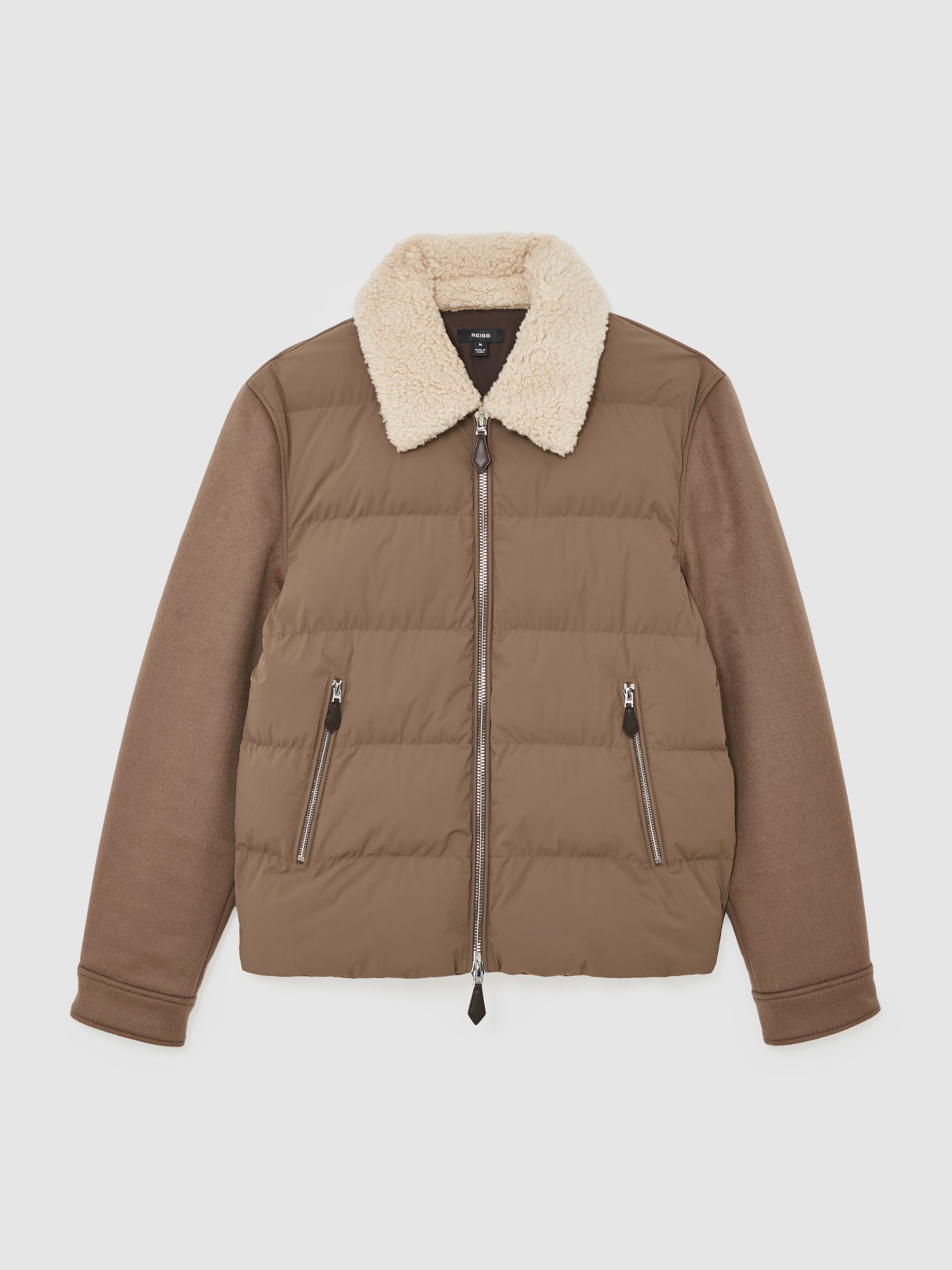 Wool-Sleeve Quilted Puffer Jacket in Light Brown - image 1