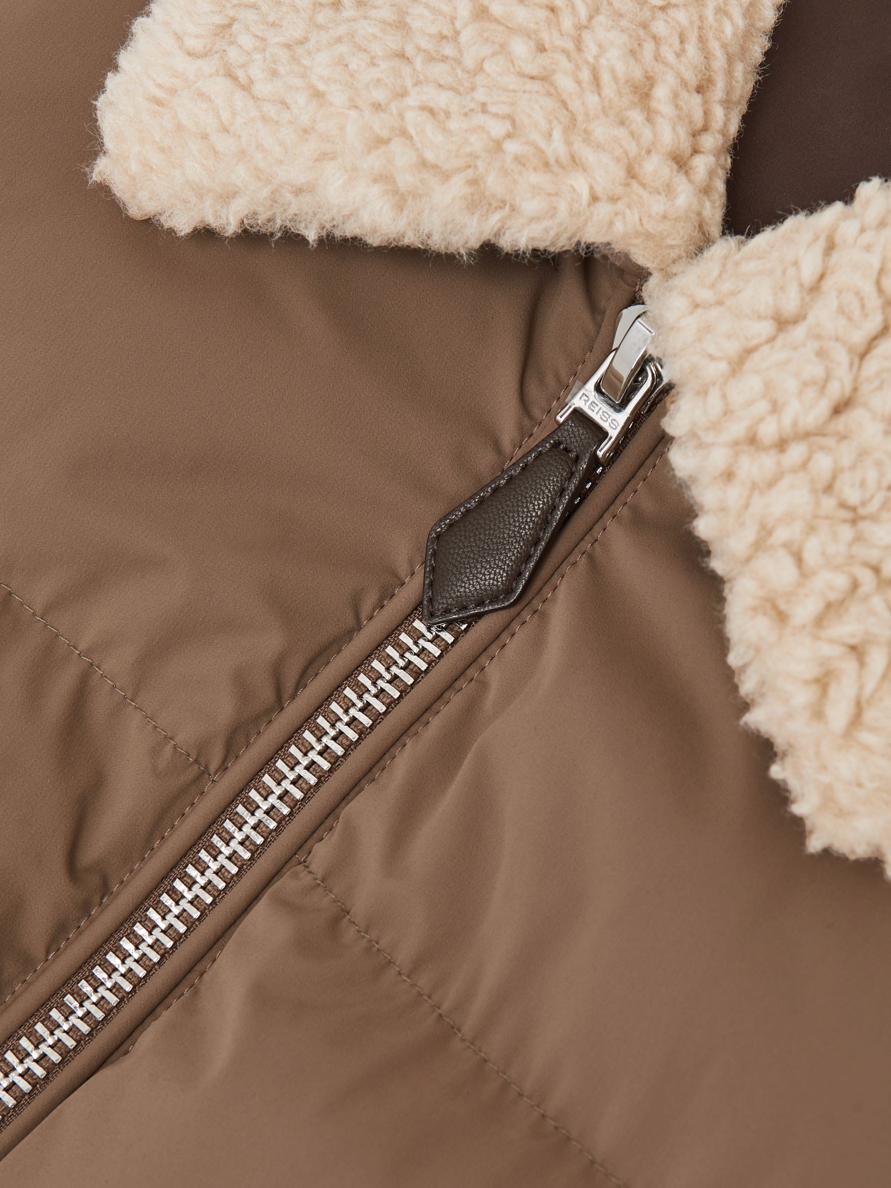 Wool-Sleeve Quilted Puffer Jacket in Light Brown - image 5