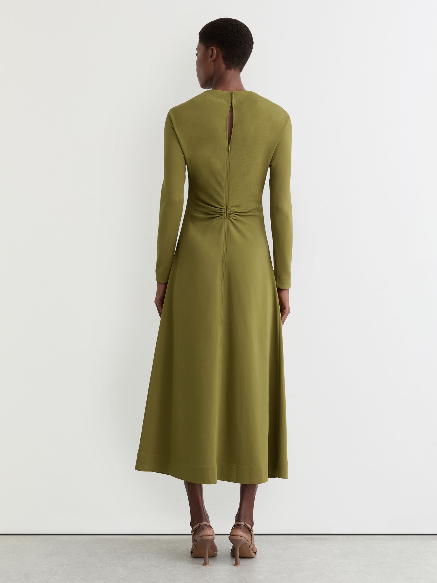 Ruched Long-Sleeve Midi Dress in Chartreuse Green - image 5