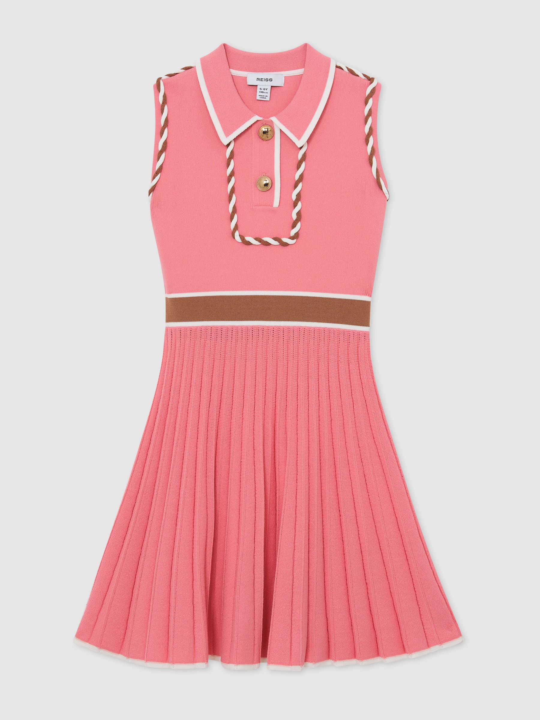 Piped Sleeveless Knitted Dress in Coral - Image 2 of 3