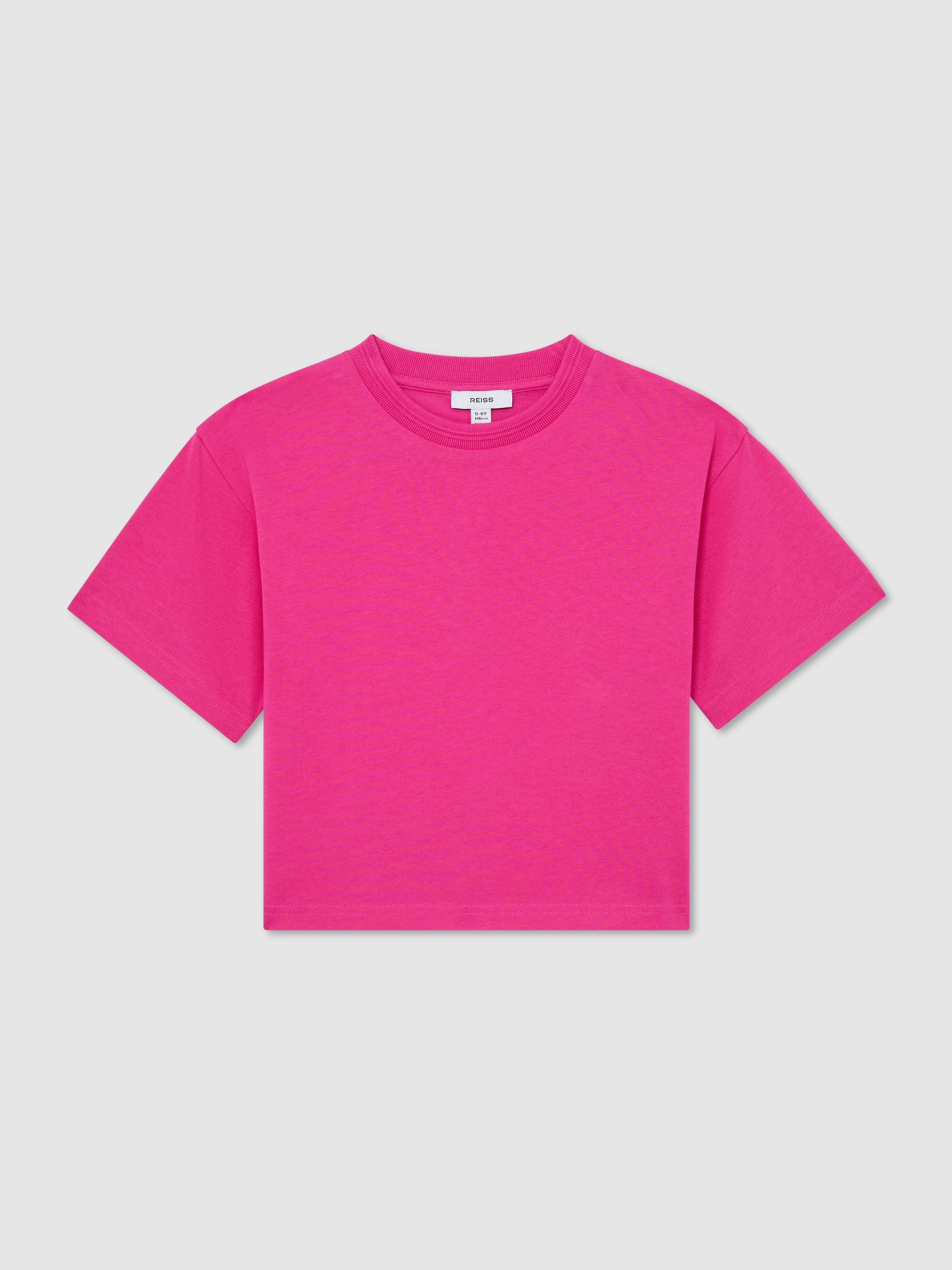 Cotton Ribbed-Neck Oversized T-Shirt in Pink - Image 1 of 4
