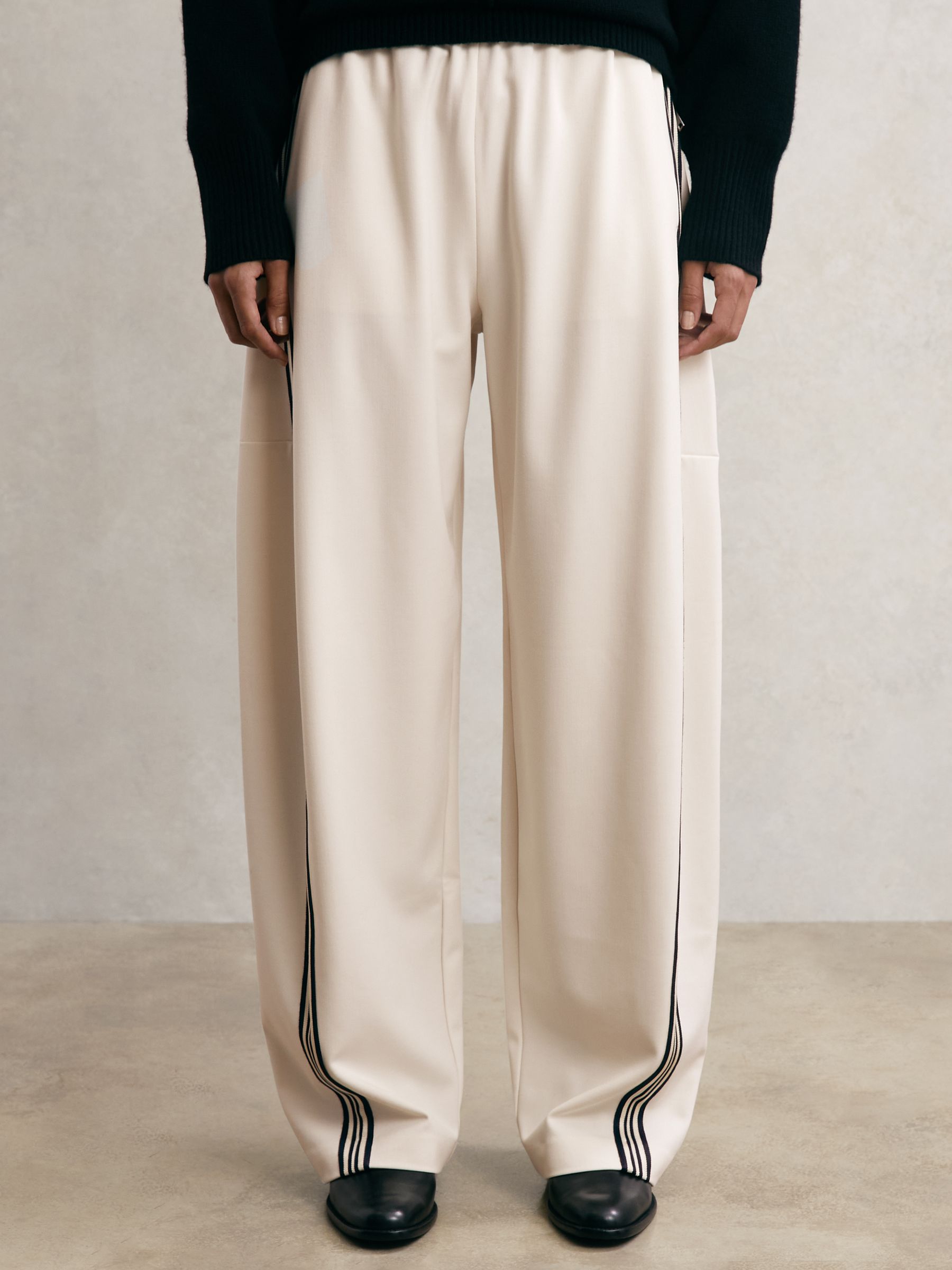 Barrel-Leg Side-Stripe Trousers in Cream - Image 3 of 6