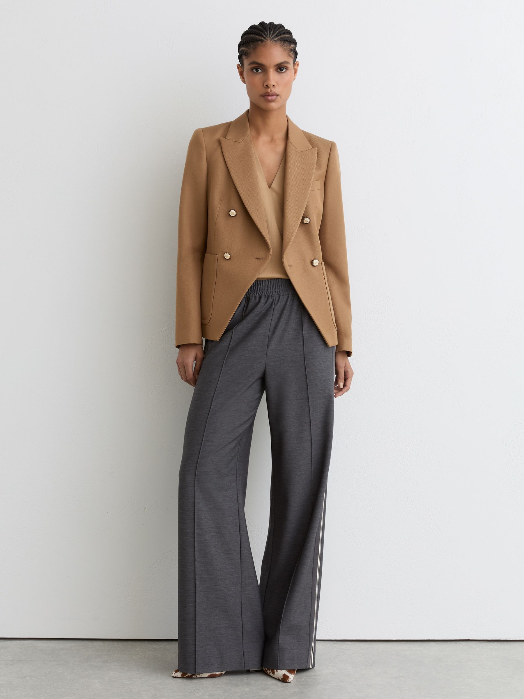 Wool-Blend Double-Breasted Blazer in Camel - Image 1 of 6