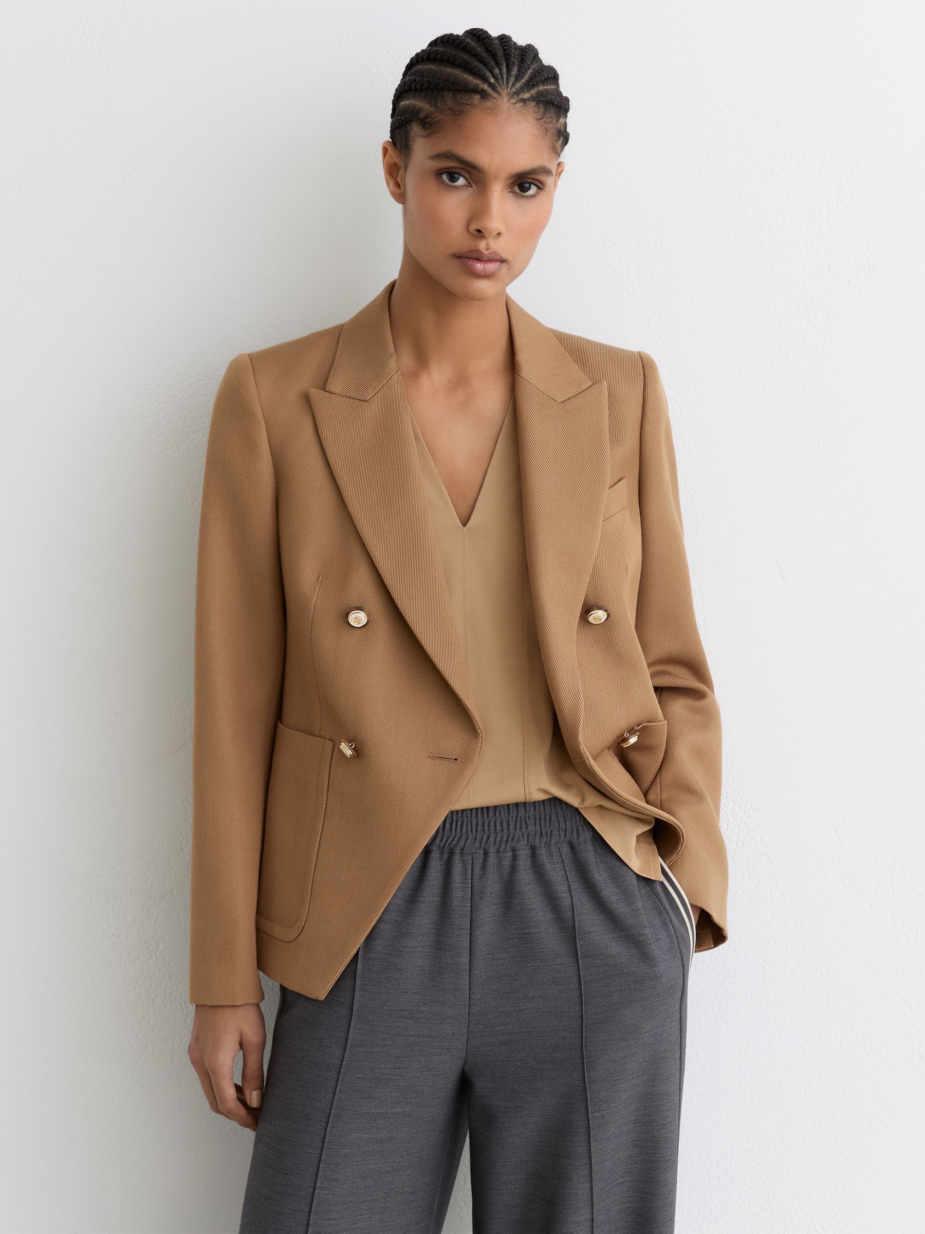 Wool-Blend Double-Breasted Blazer in Camel - image 3