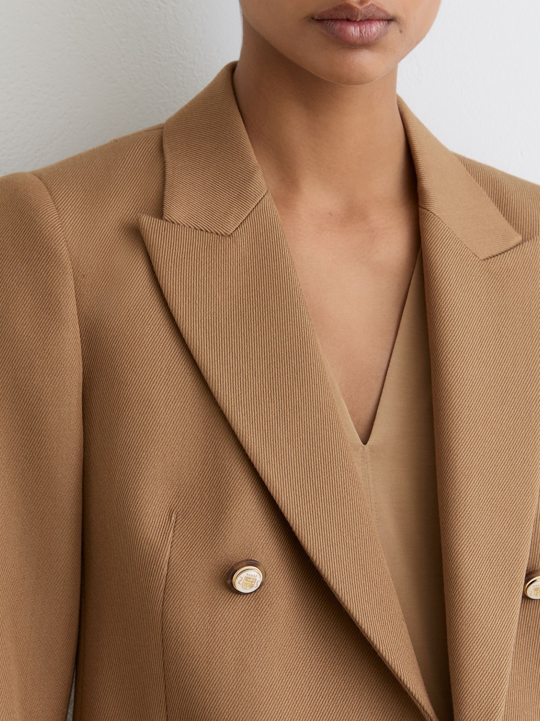 Wool-Blend Double-Breasted Blazer in Camel - image 5