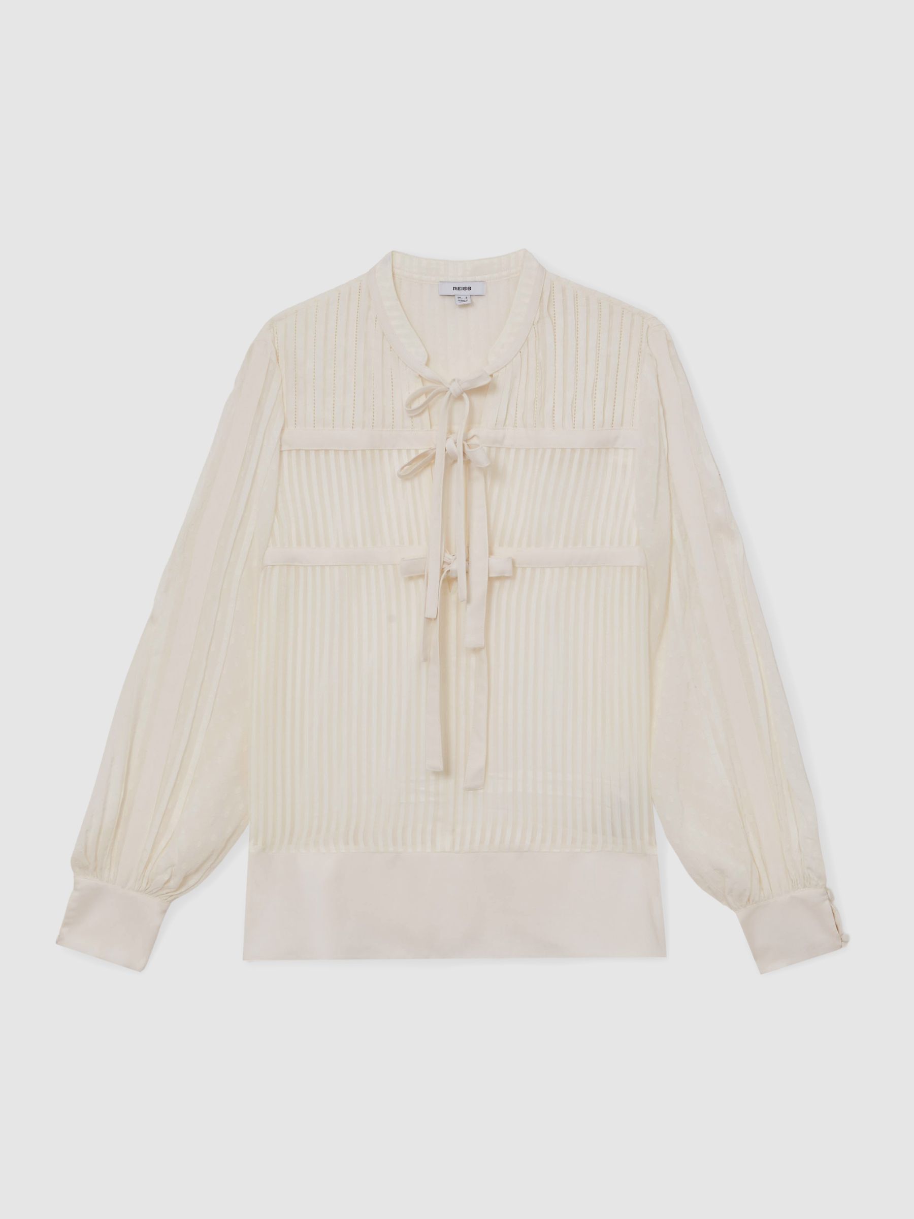 Tie-Detail Shadow-Stripe Blouse in Ivory - image 1