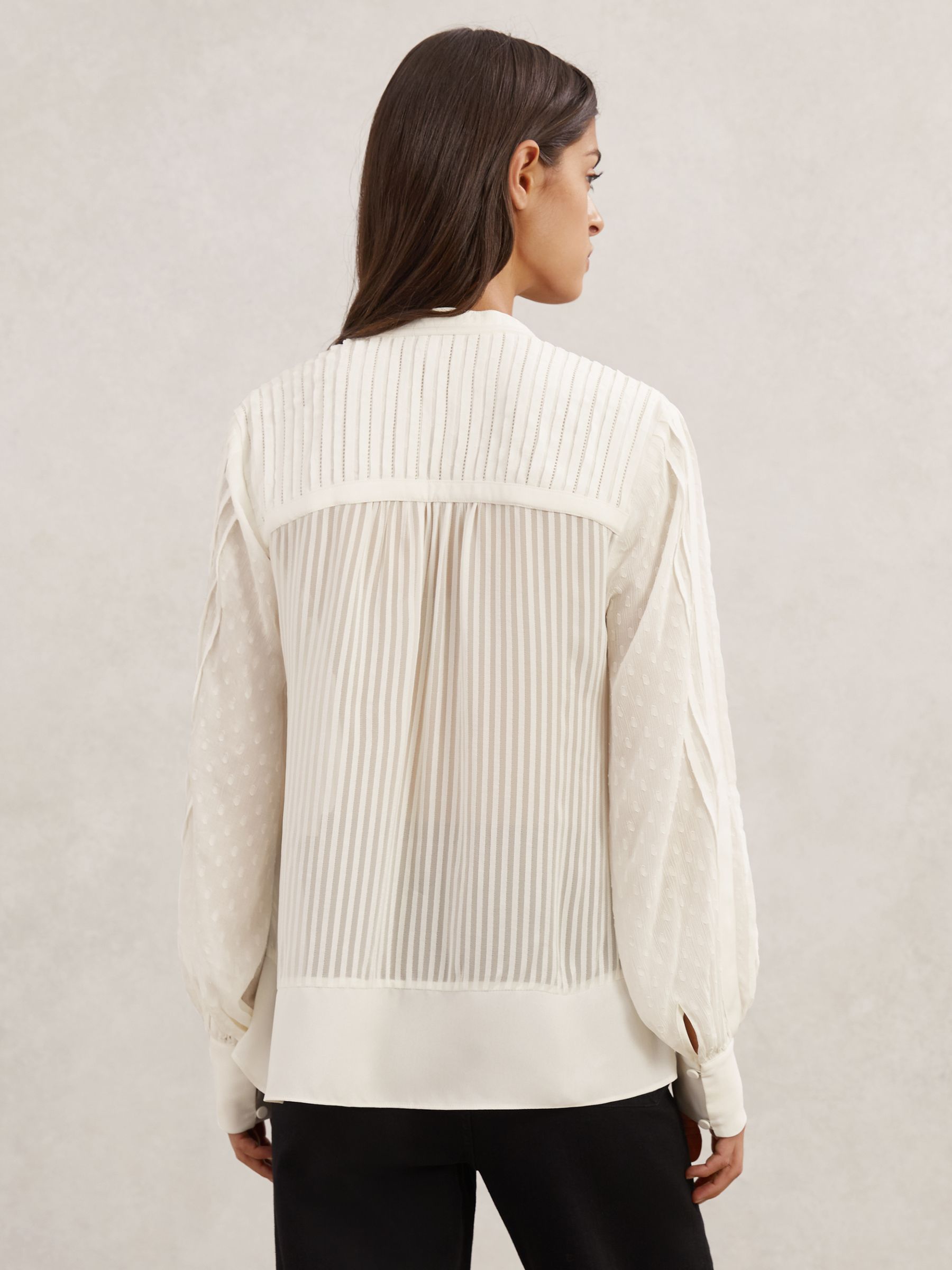 Tie-Detail Shadow-Stripe Blouse in Ivory - image 3